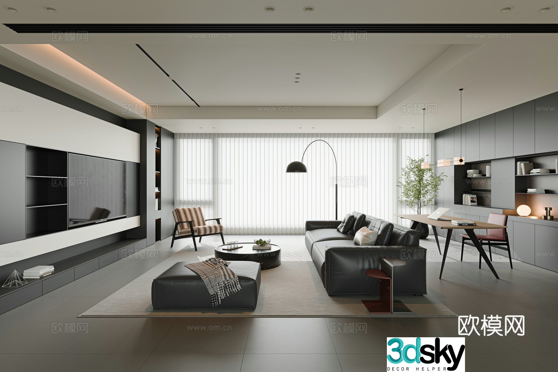 Italian modern living room large flat living room horizontal hall sofa and coffee table combination single casual chair 3D model