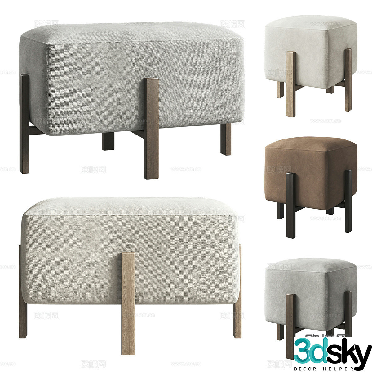 New Chinese style fabric stool 3D model