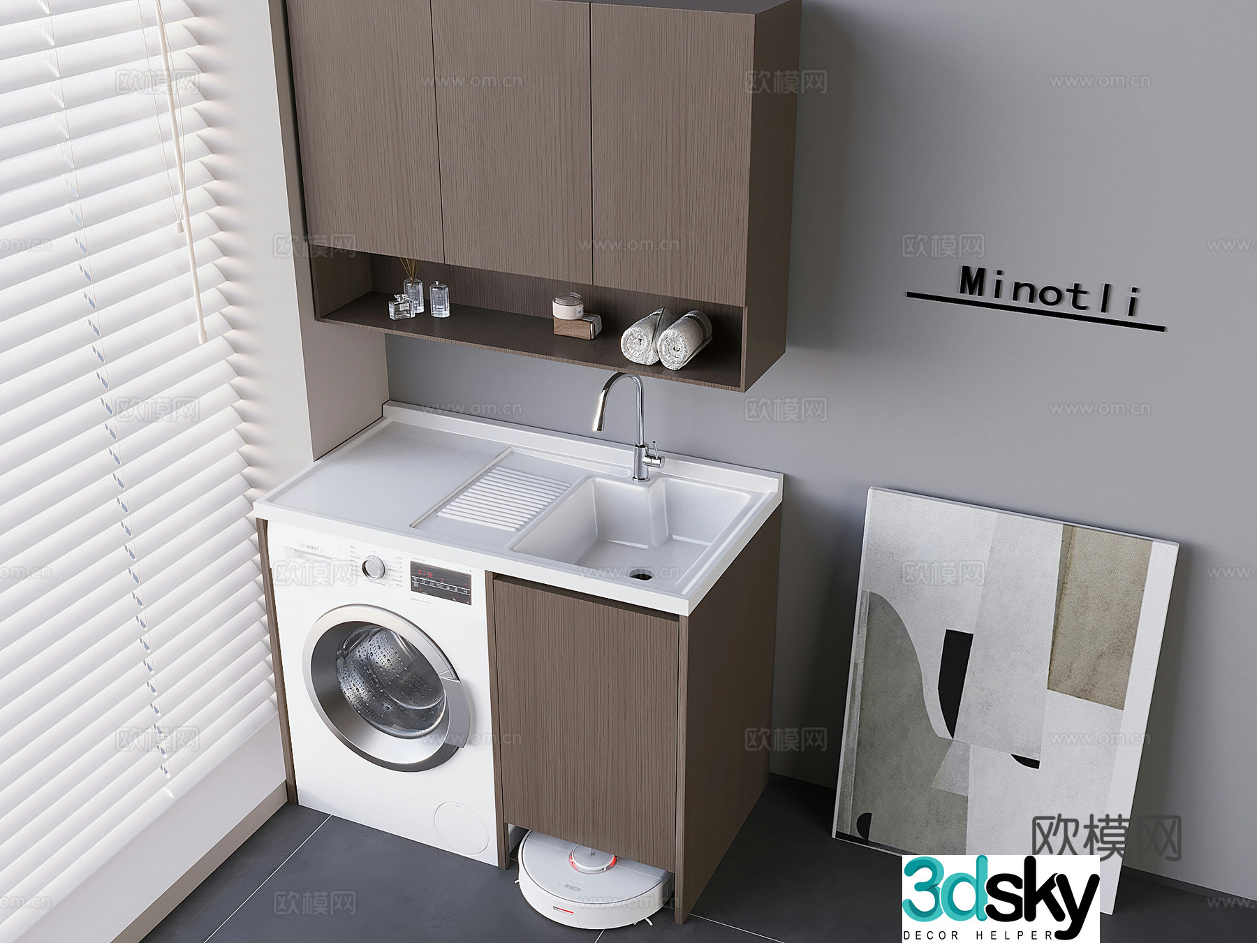 Italian balcony washing machine cabinet drum washing and drying washing machine basin washing board sweeping machine 3D model