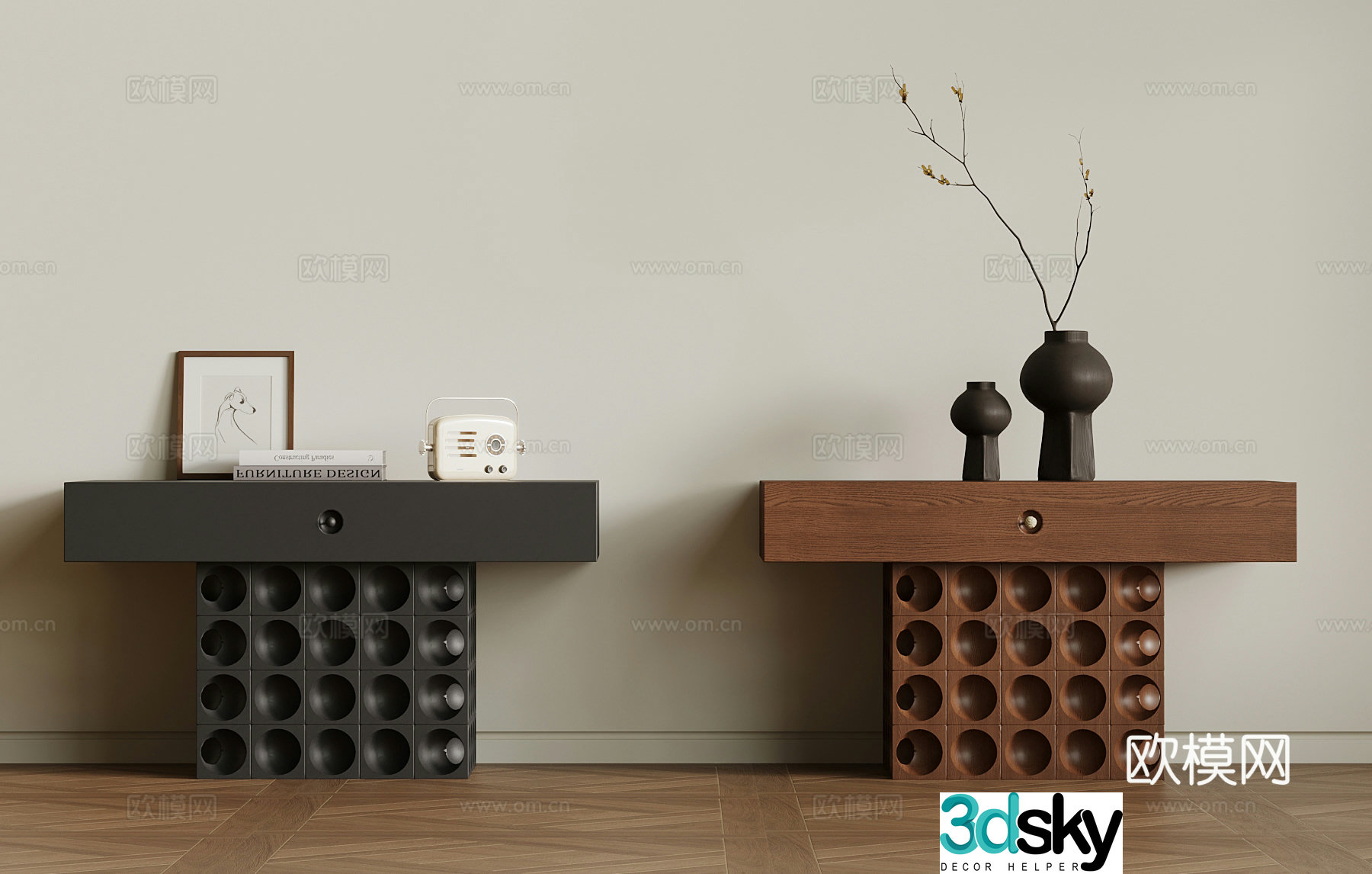 Silent medieval style bedside table decorative ornaments 3D model