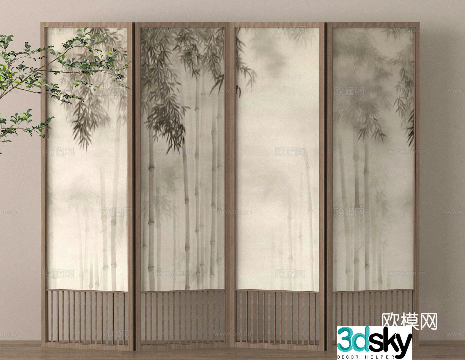 New Chinese style screen Folding screen Ink painting screen New Chinese style partition 3D model