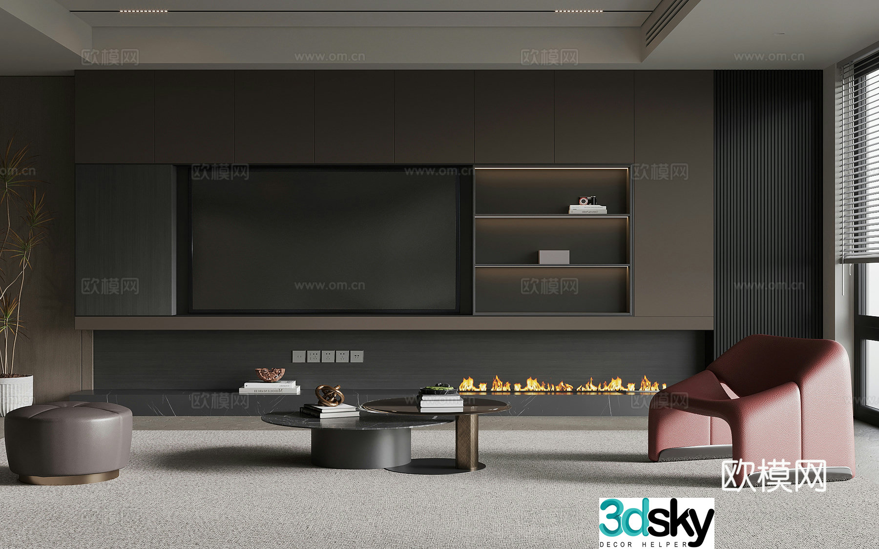 Modern Italian living room TV background wall sofa combination 3d model