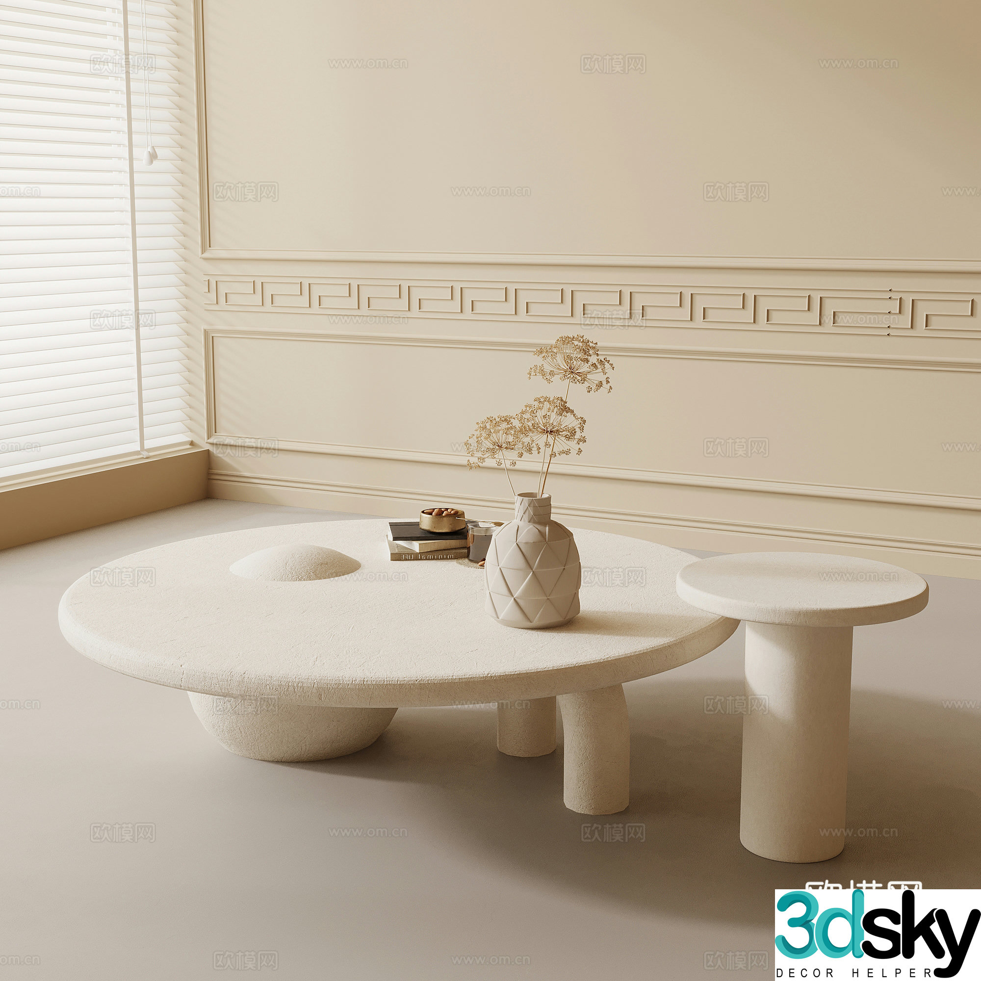 Coffee table Modern cream style coffee table Combination coffee table Decorative ornament 3D model