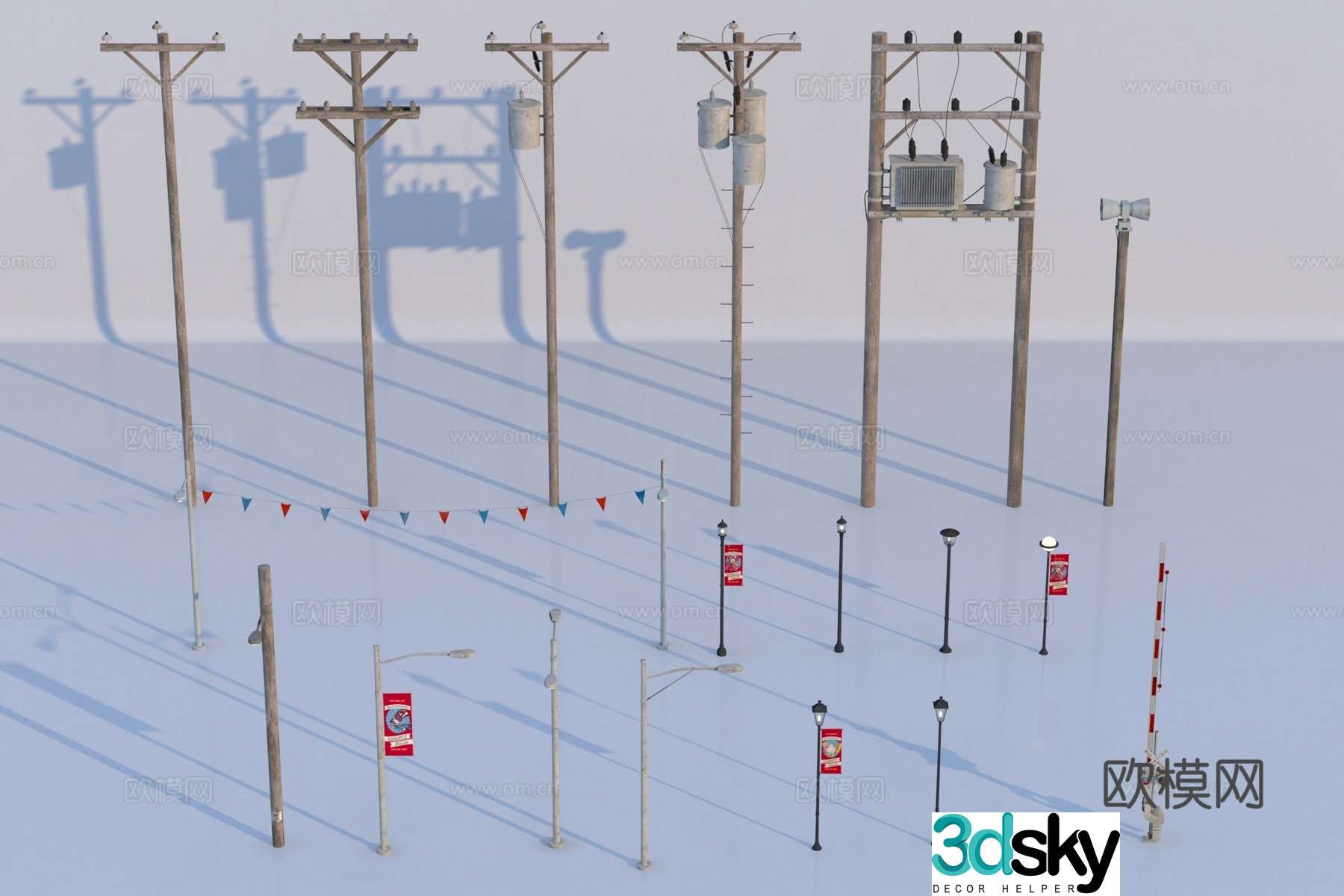 Modern town telephone pole 3d model