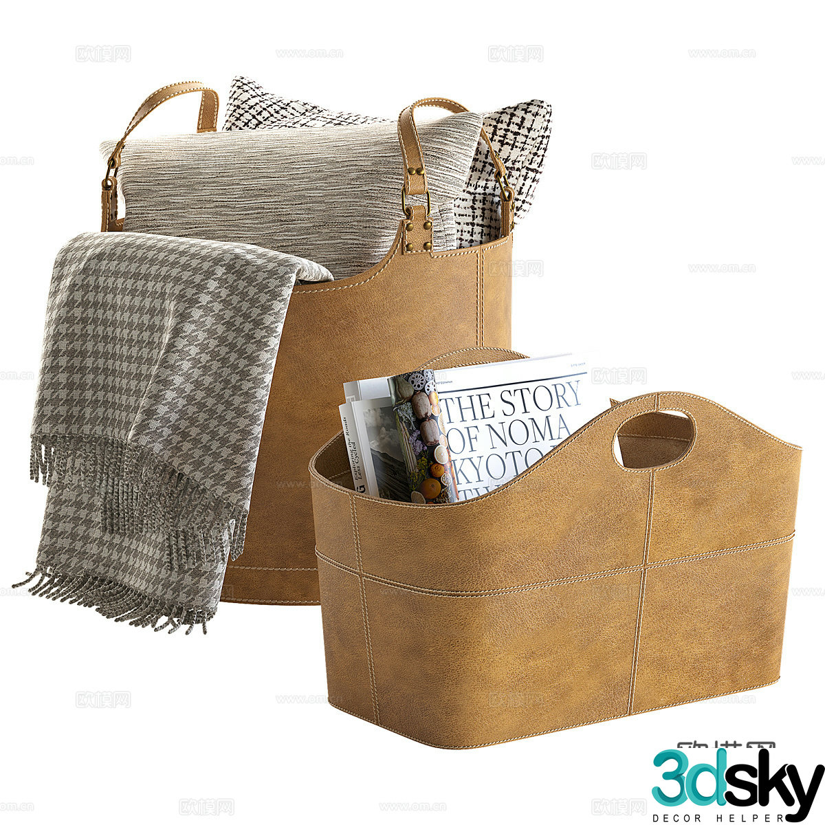Modern Italian leather storage basket 3d model