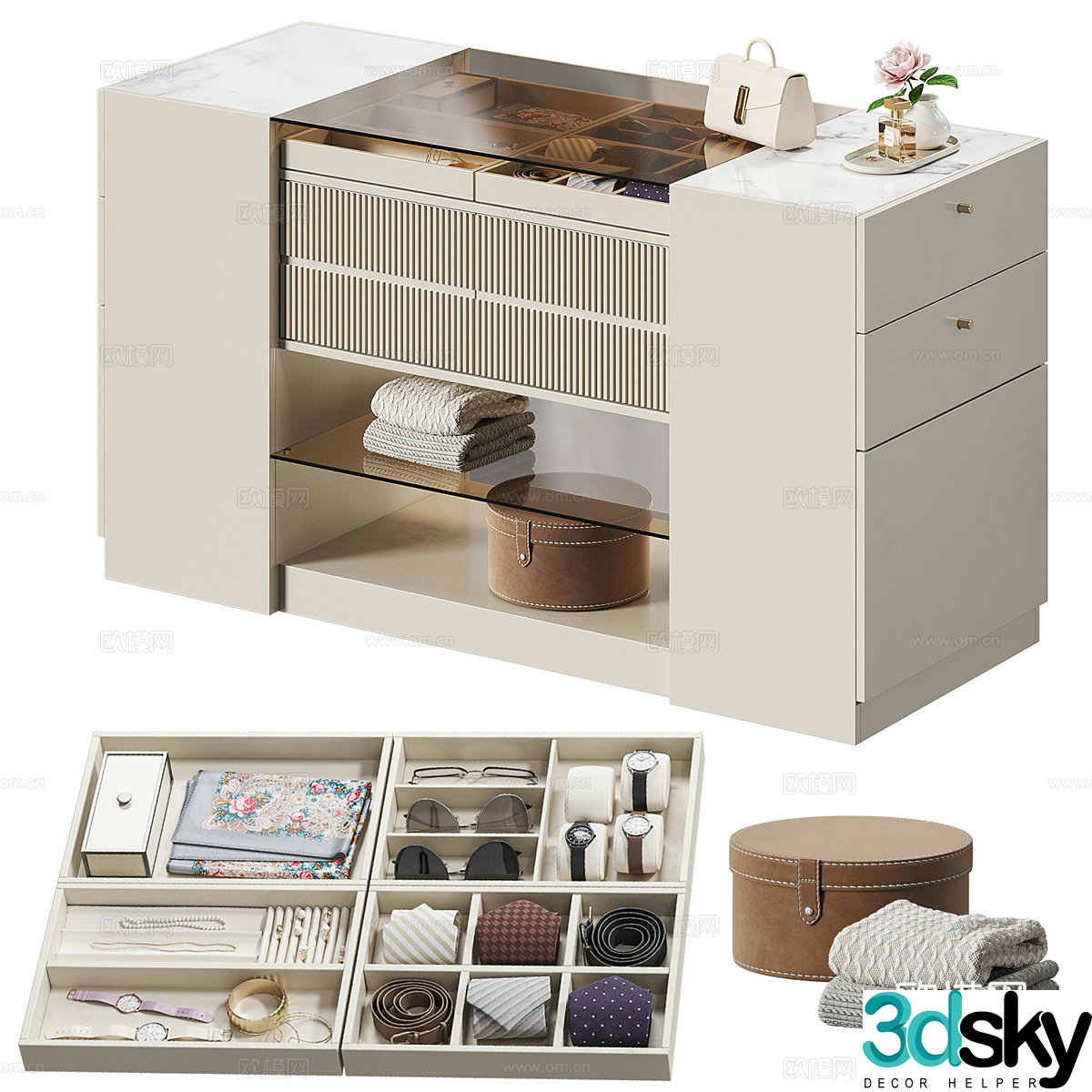 Modern Italian minimalist island jewelry cabinet 3D model