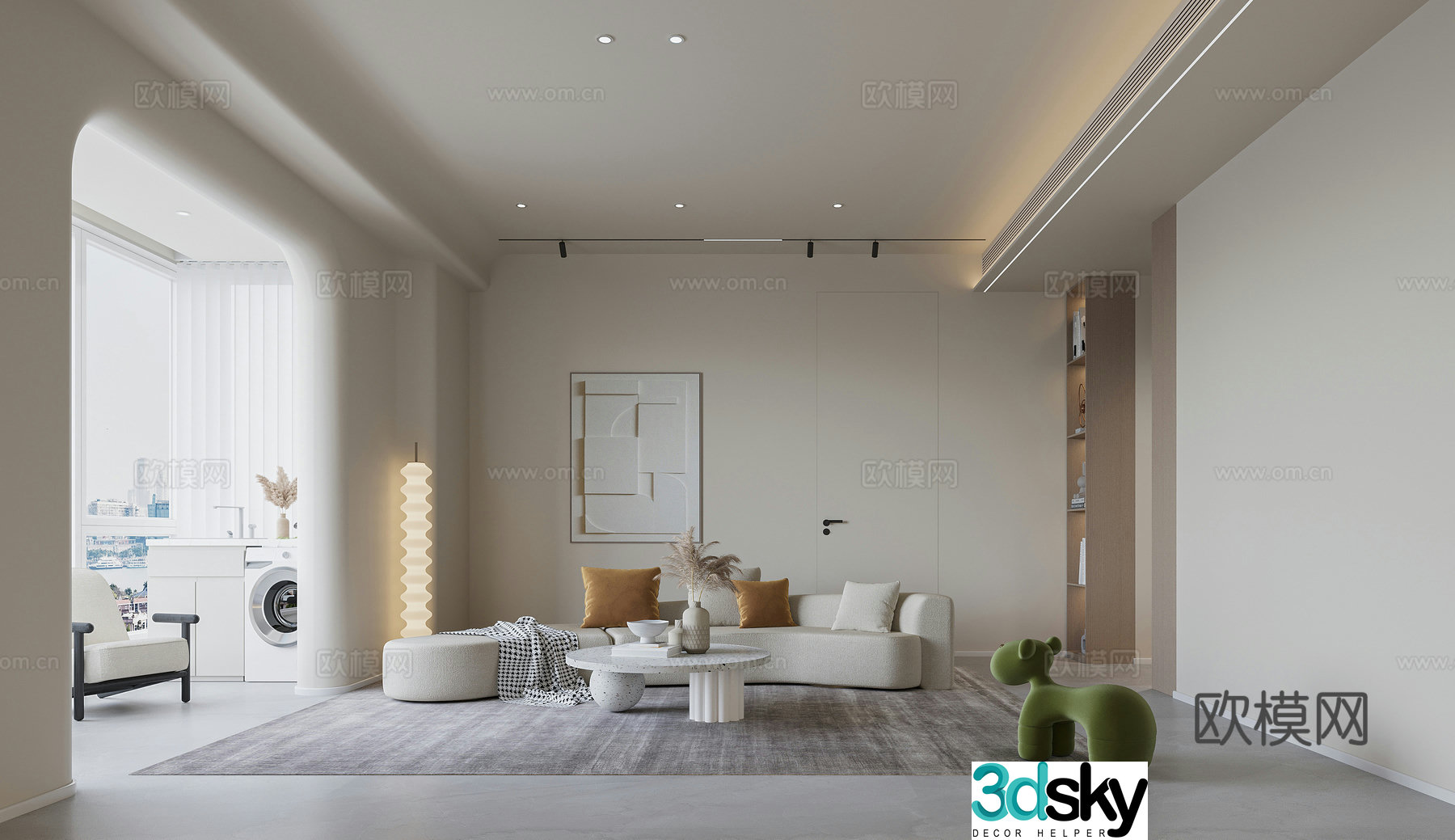 Creamy living room 3d model