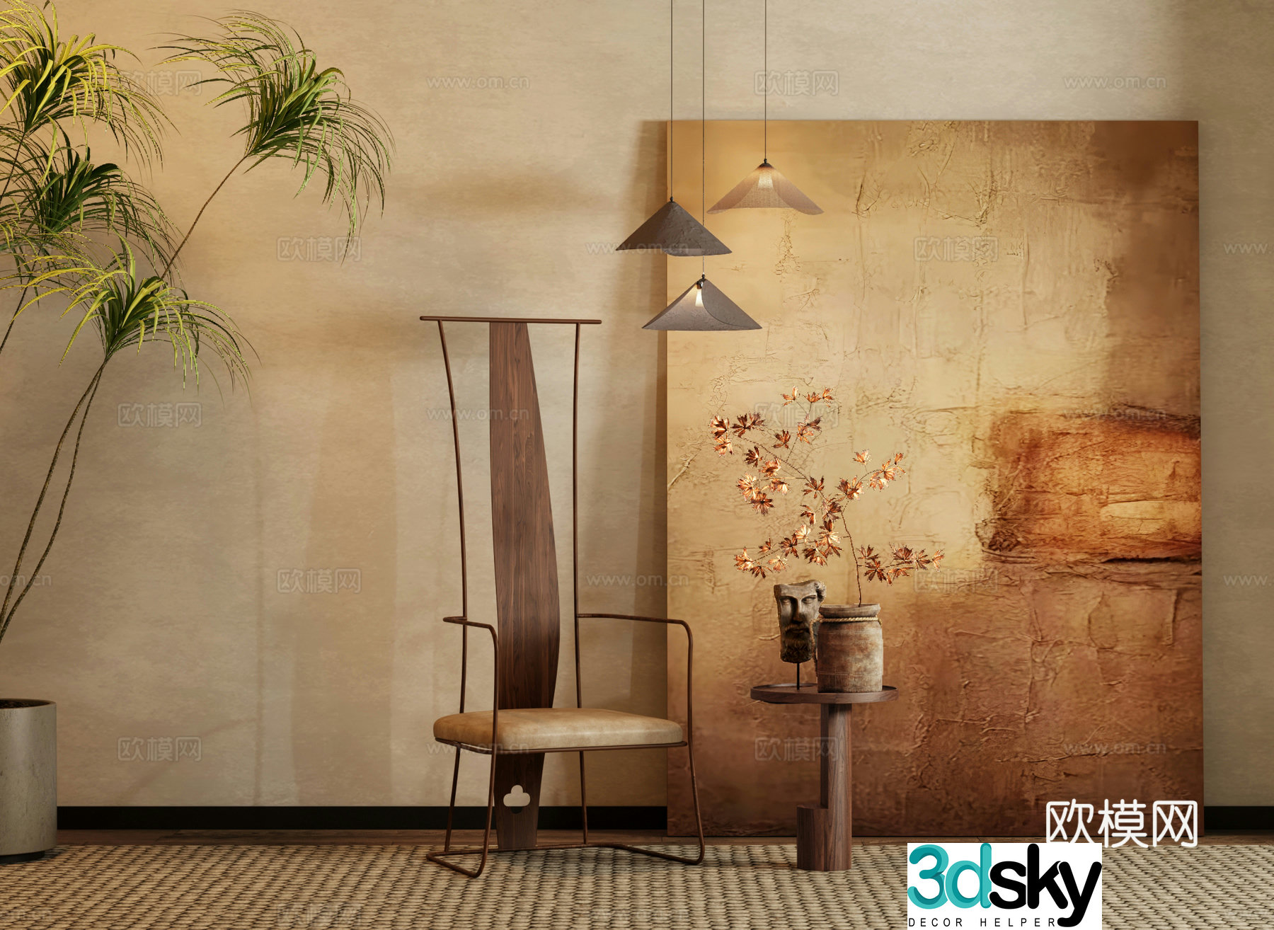 New Chinese style single chair leisure chair 3D model
