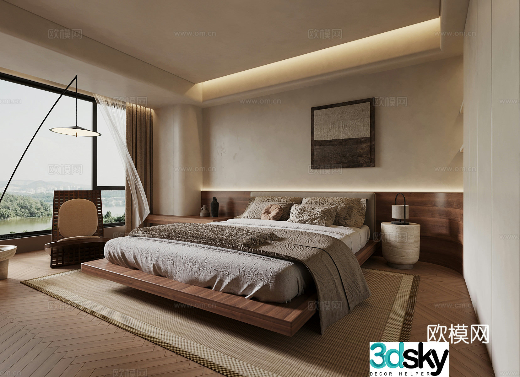 Middle style bedroom Bed and Bedroom 3D Model