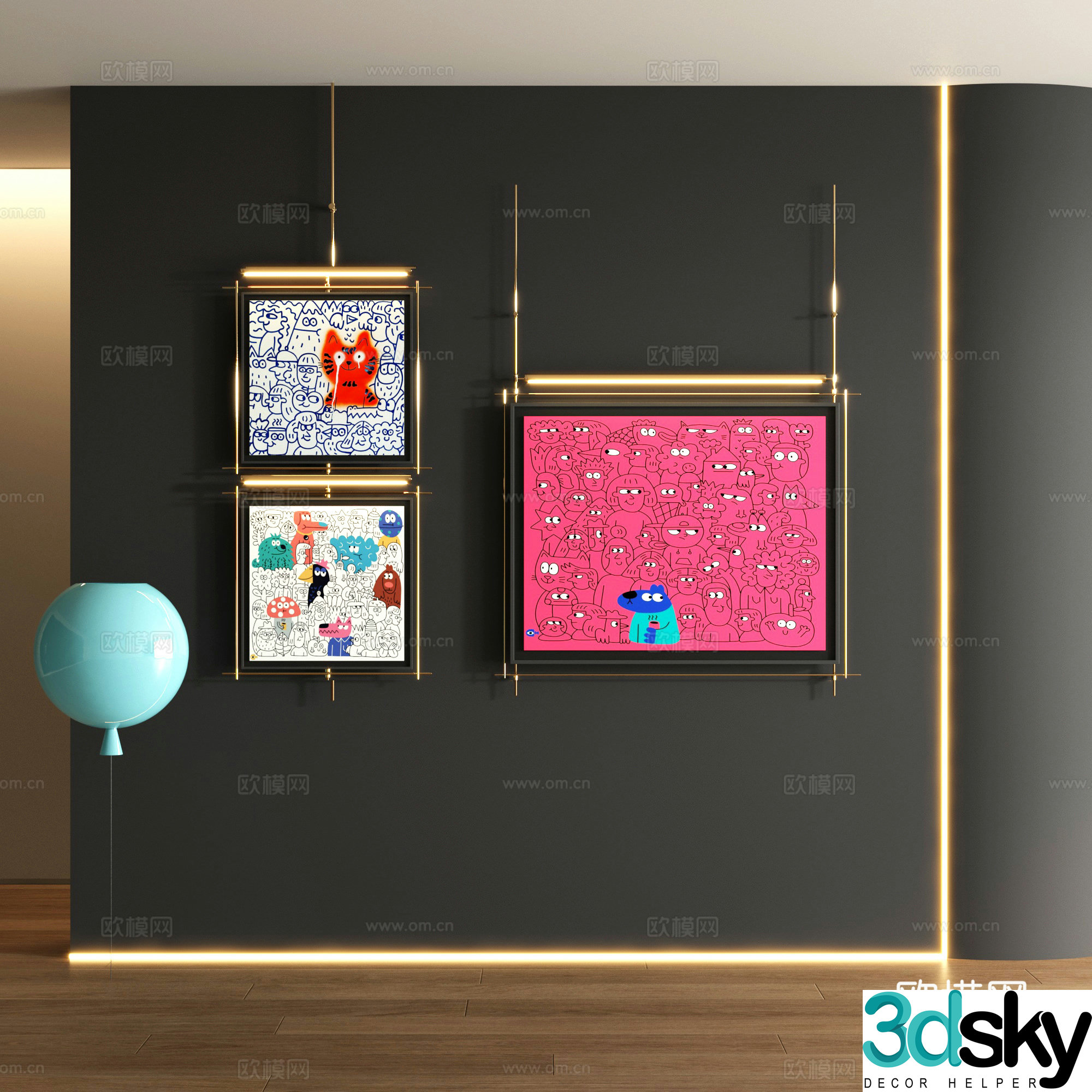 Modern cartoon metal decorative painting 3d model
