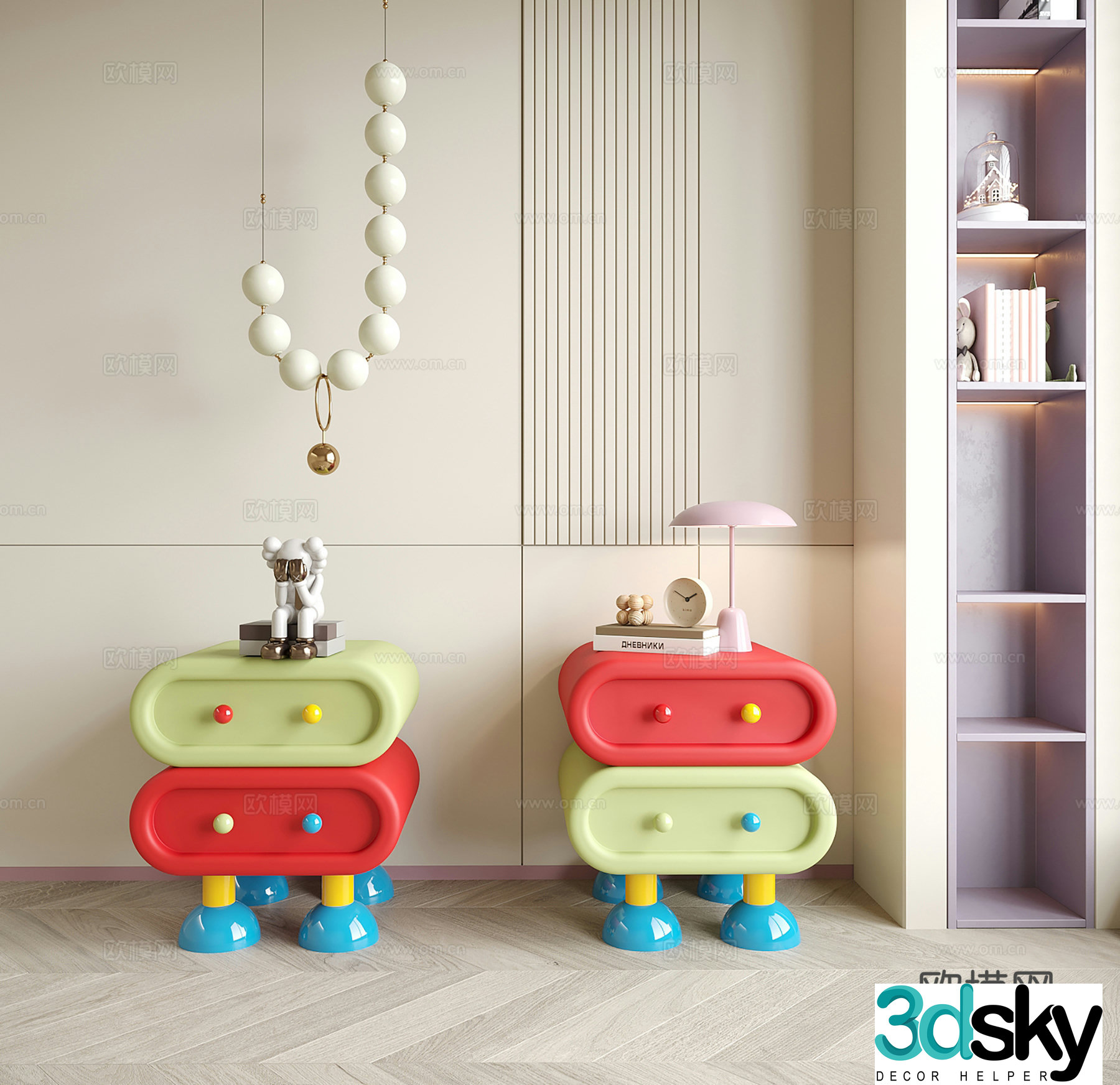 Modern children’s bedside table bedside chandelier 3d model
