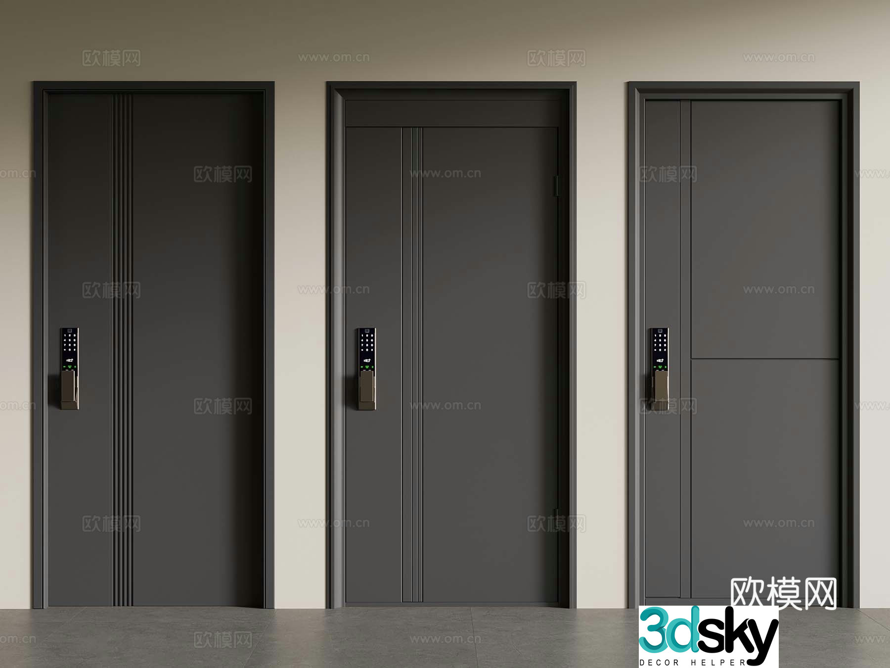 Modern entrance door Single door Fingerprint lock 3D model