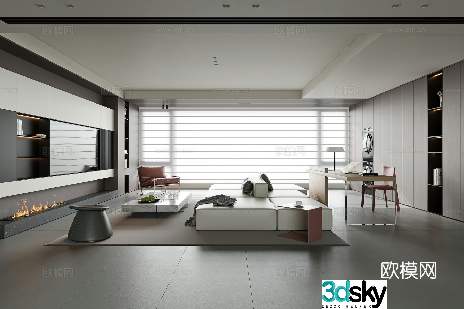 Italian minimalist living room large flat living room horizontal hall sofa and coffee table combination double-sided sofa single chair 3D model