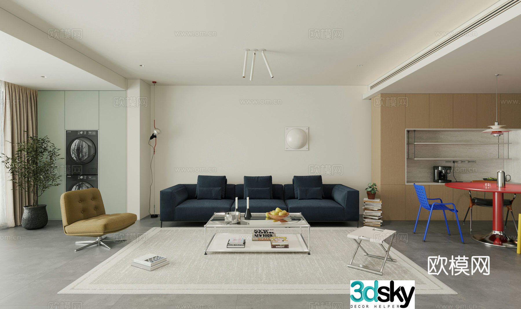 Modern Bauhaus Living Room Bauhaus Living Room Large Flat Level Horizontal Hall Bauhaus Dining Table and Chair 3D Model