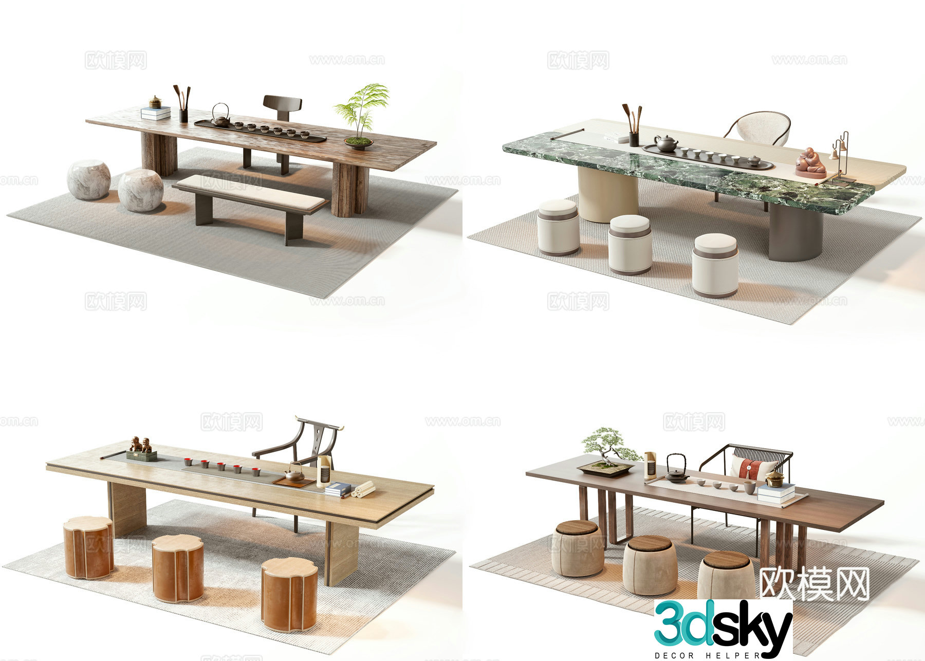 New Chinese style tea table and chair 3D model