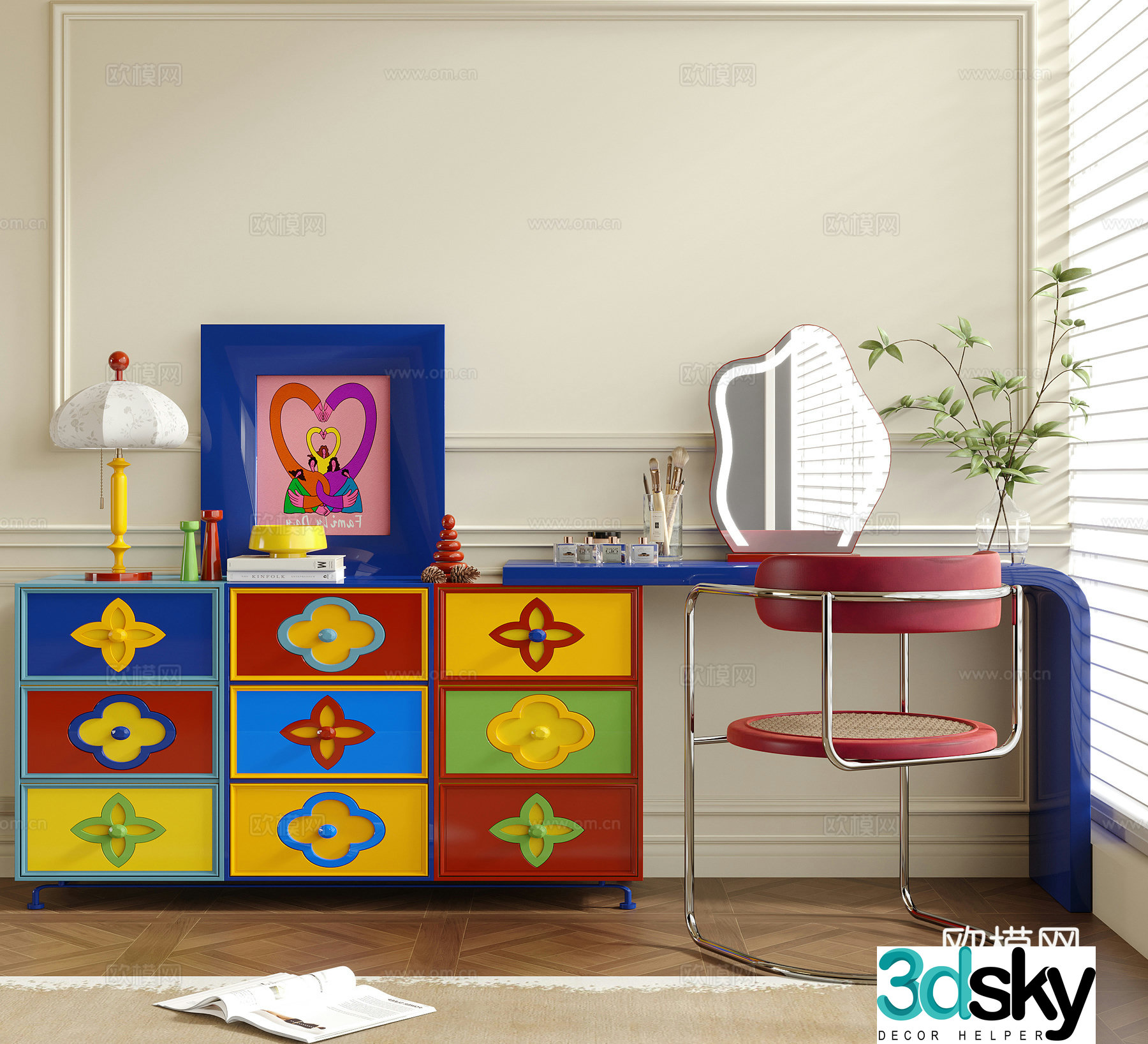 Modern Bauhaus dressing table dopamine decorative cabinet desk chair 3d model