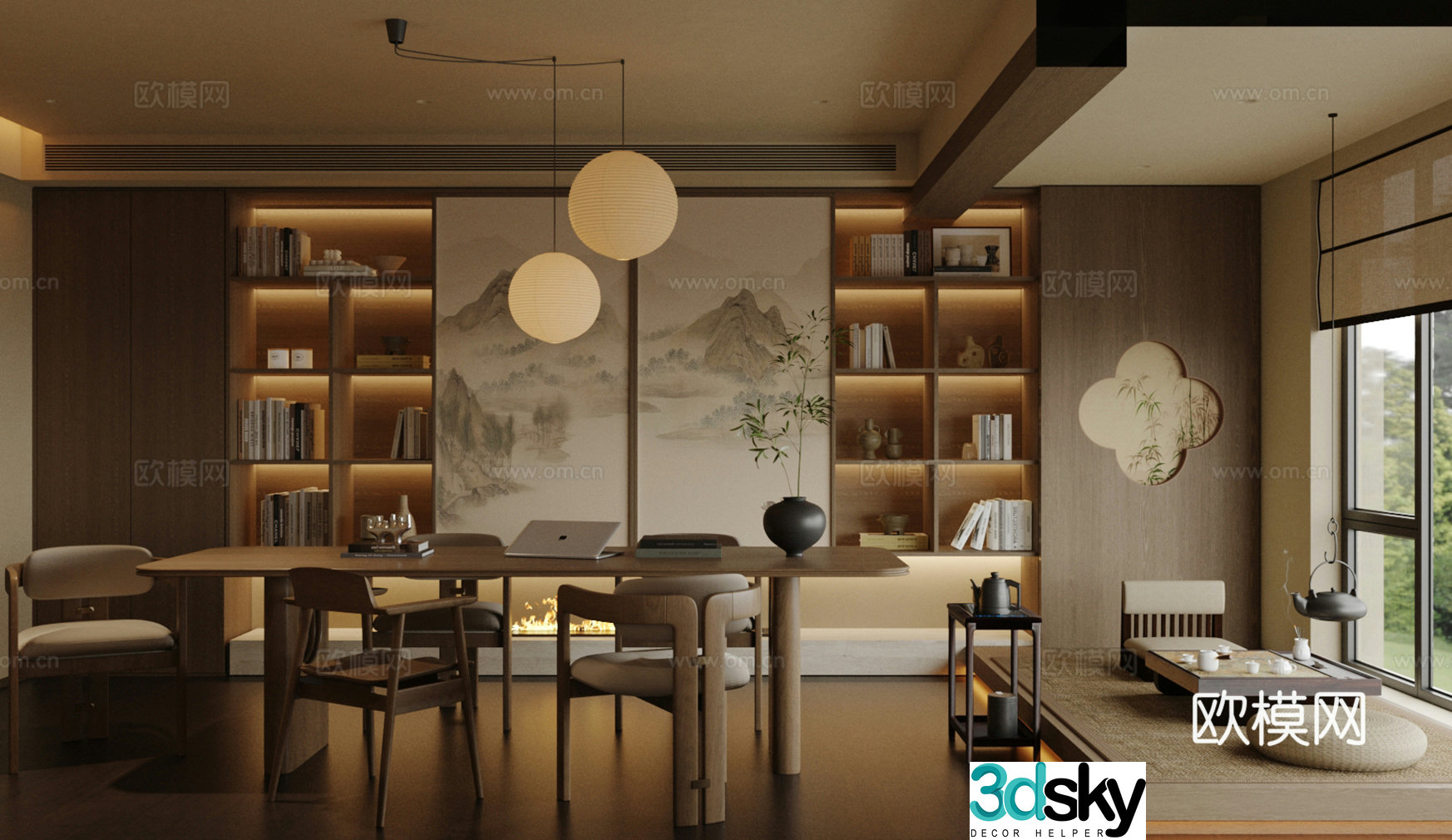 New Chinese-style Zen Tea Room Chinese-style Song-style Tea Room Balcony Tea Room Tea Tasting Area Song-style Aesthetic Tea Room 3D Model