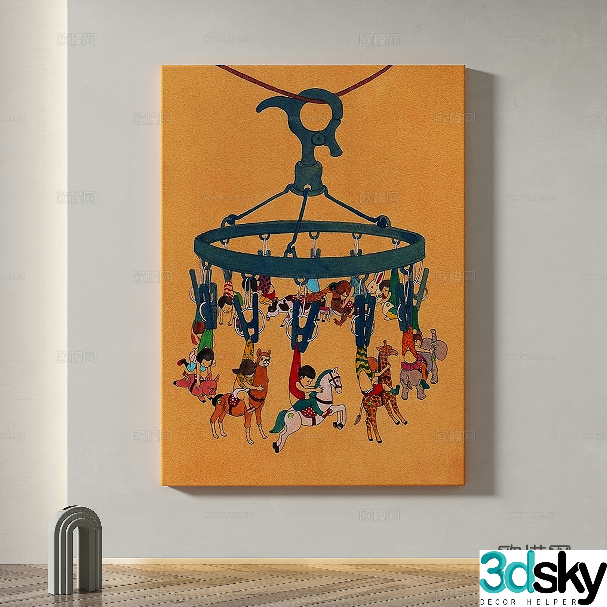 Modern simple abstract light luxury decorative painting 3d model