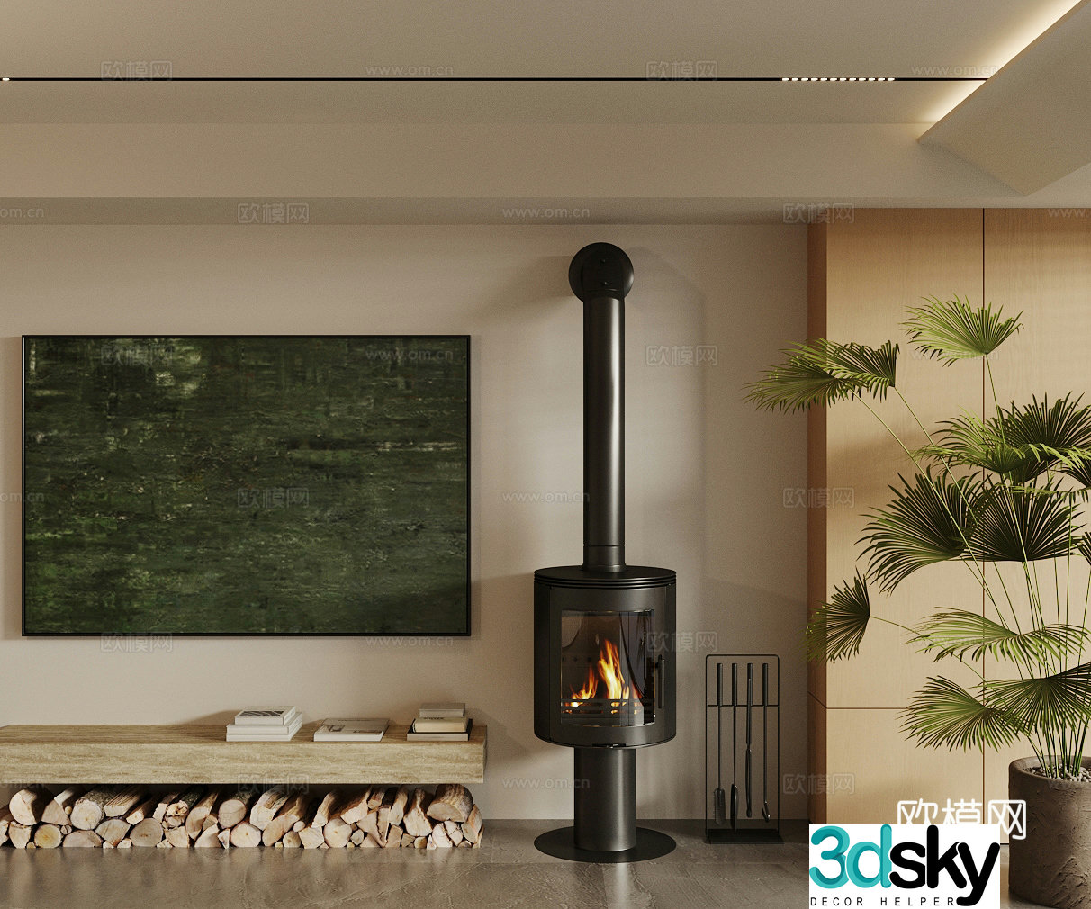 Modern fireplace Oven Living room oven Wood stove Villa living room fireplace Round fireplace 3d model