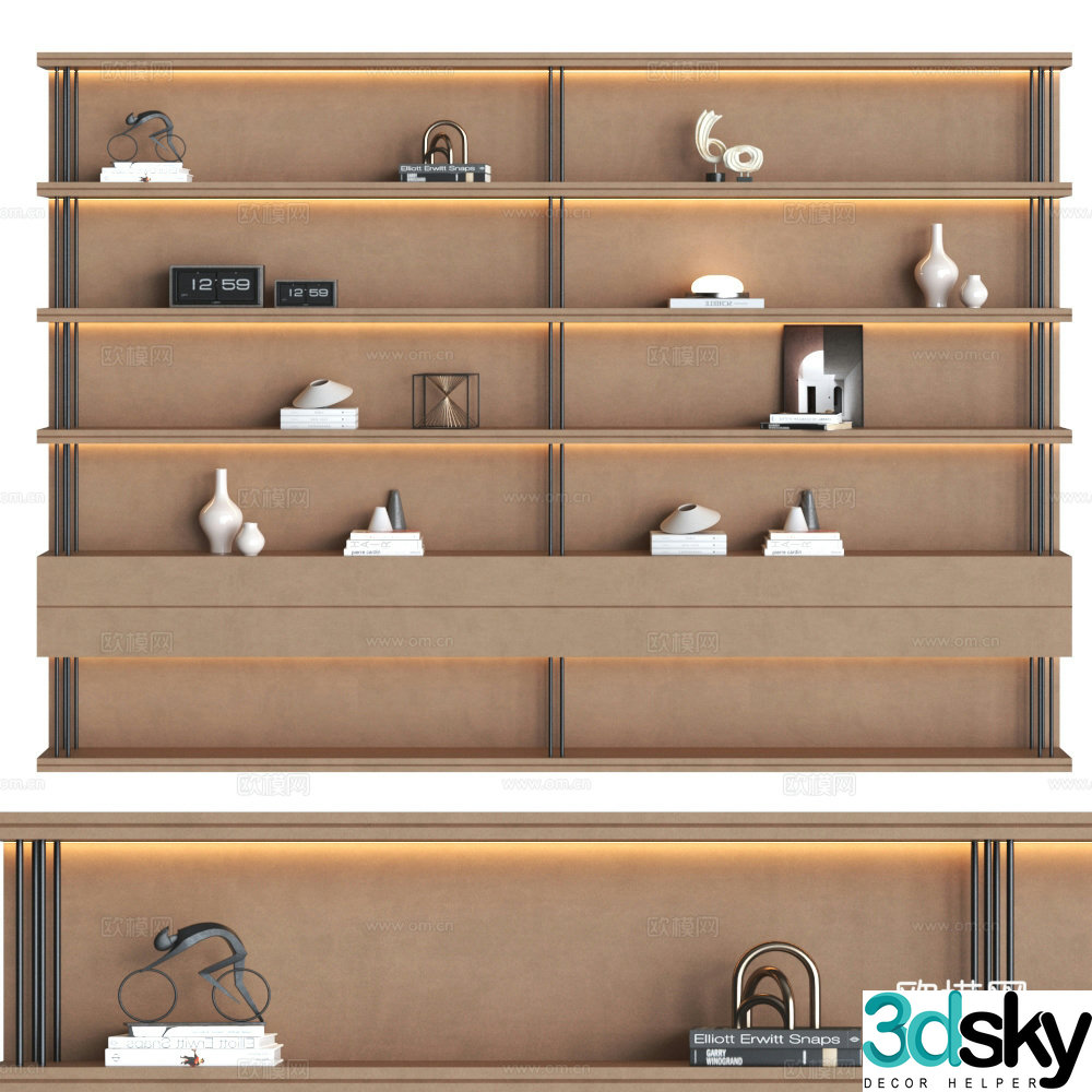 Modern bookcase Decorative cabinet Study room bookcase Wall bookcase Middle style bookcase 3D model