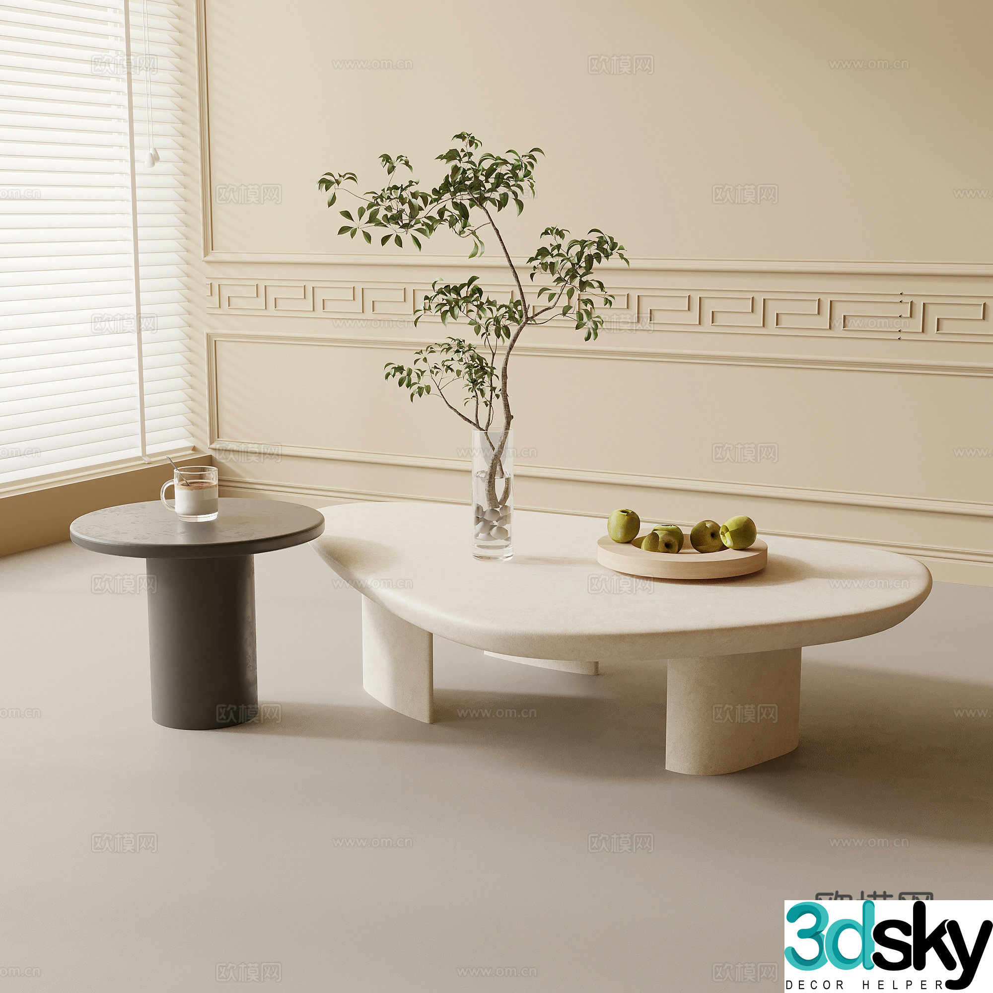 Coffee table Modern cream style coffee table Combination coffee table Decorative ornament 3D model