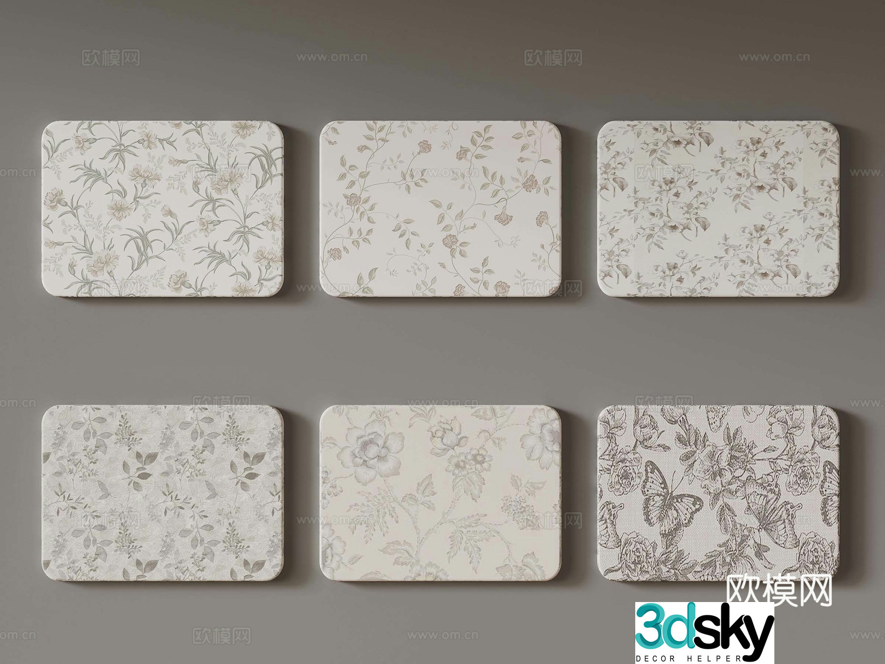 French wallpaper French Hepburn style floral wall cloth 3D model
