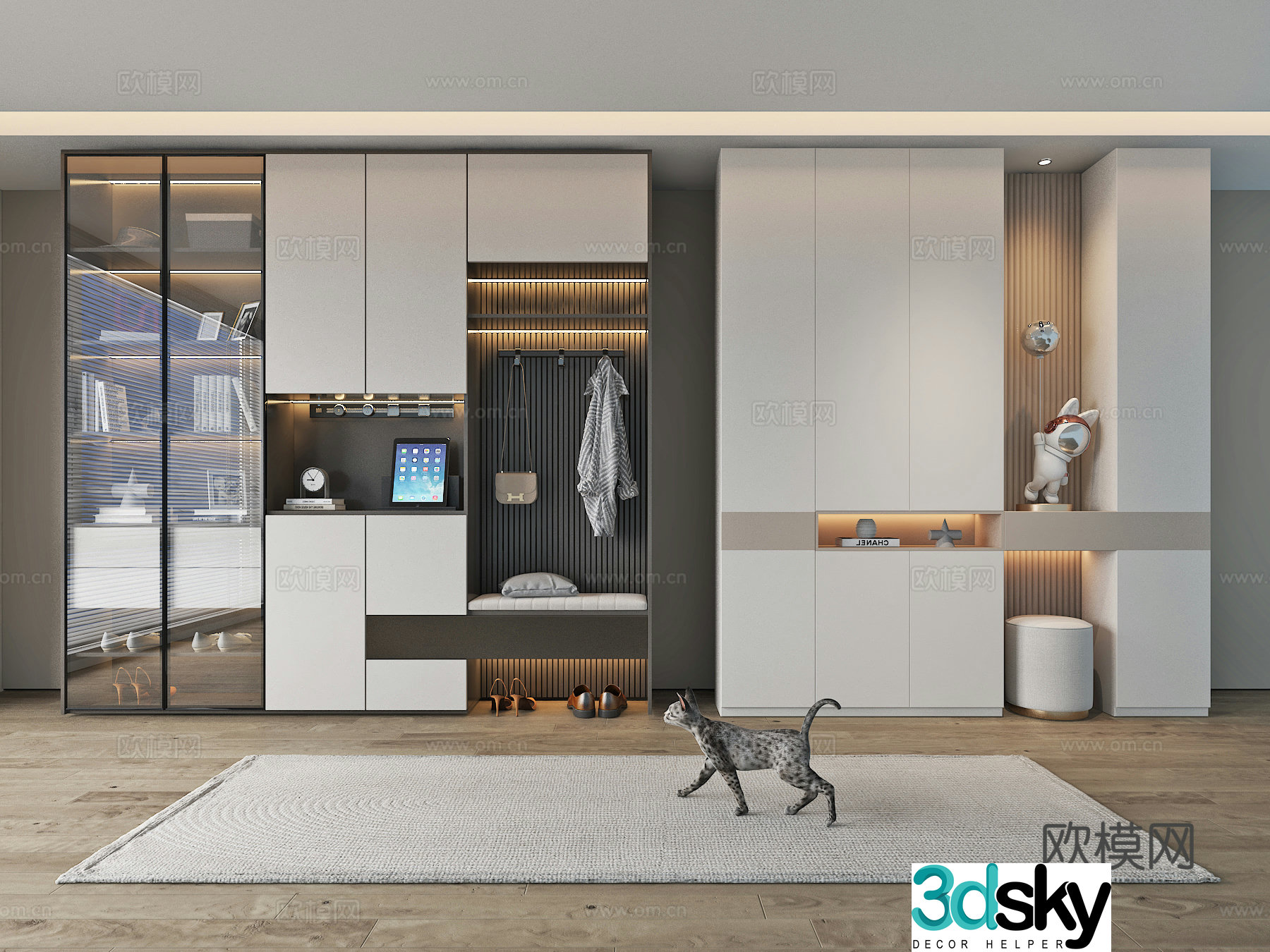 Modern cream style entrance partition shoe cabinet 3d model