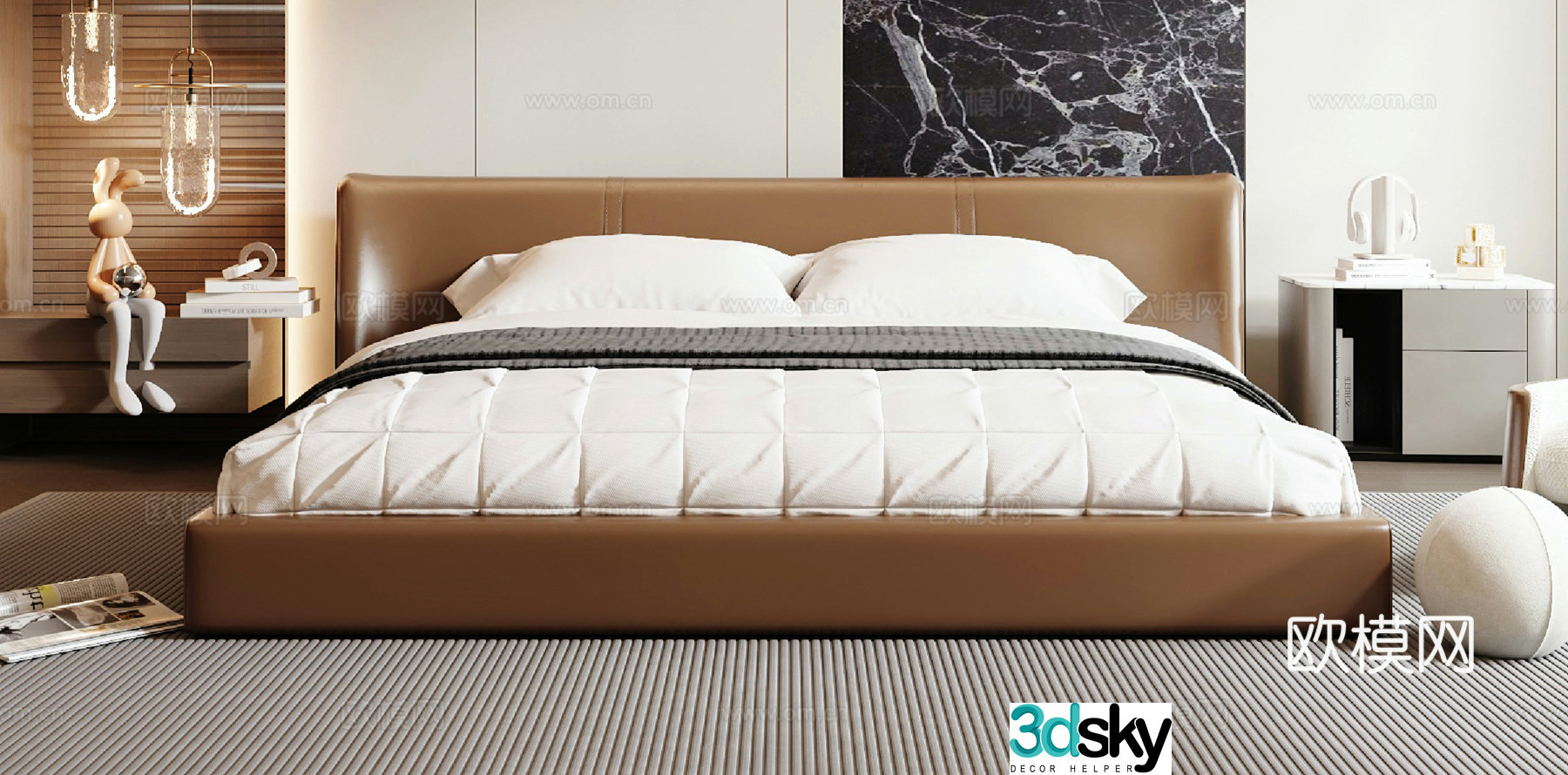 Modern double bed 3d model