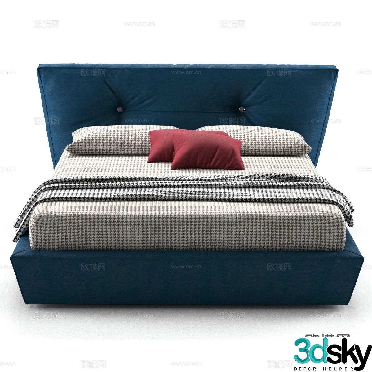 Modern blue double bed 3d model