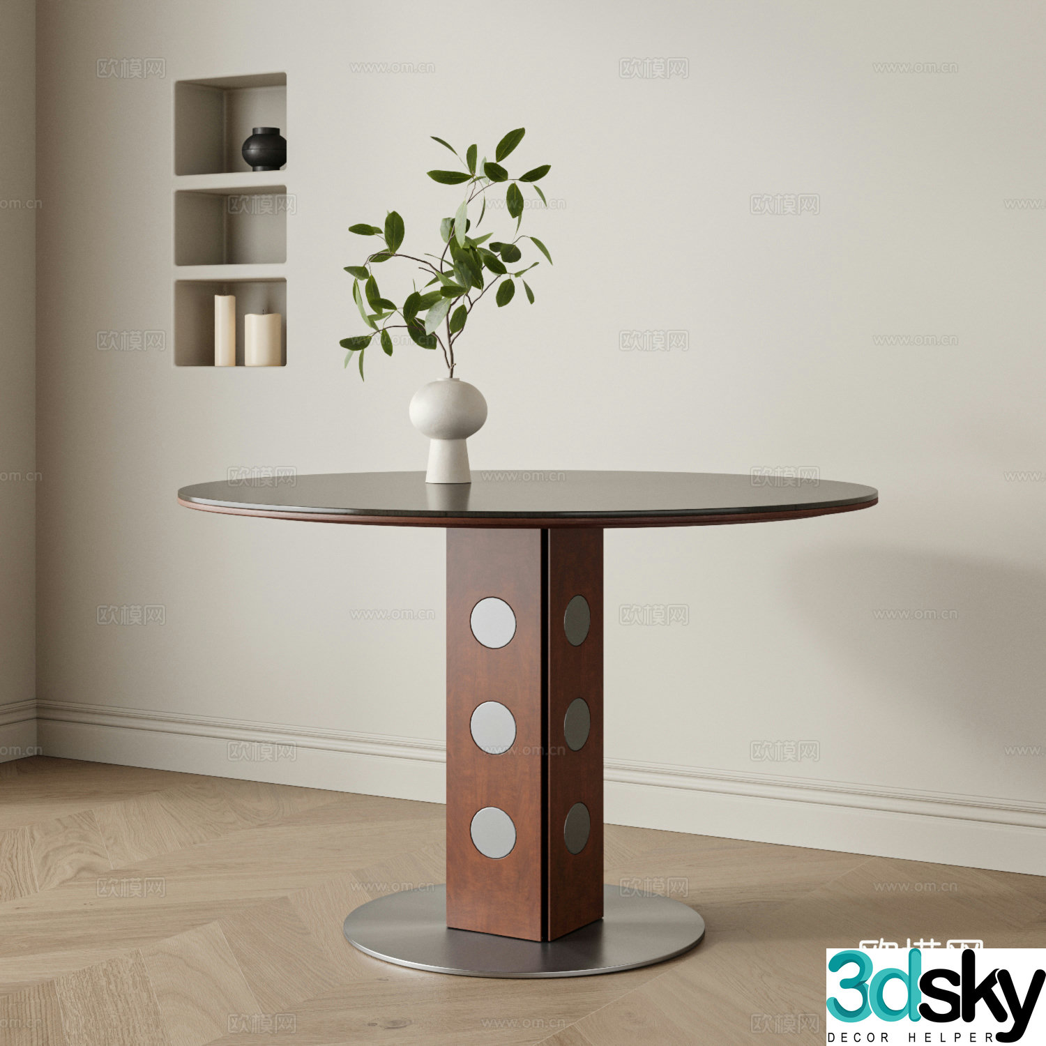 Middle style dining table retro dining table solid wood dining table round dining table rock table dining table dining table ornament 3D model