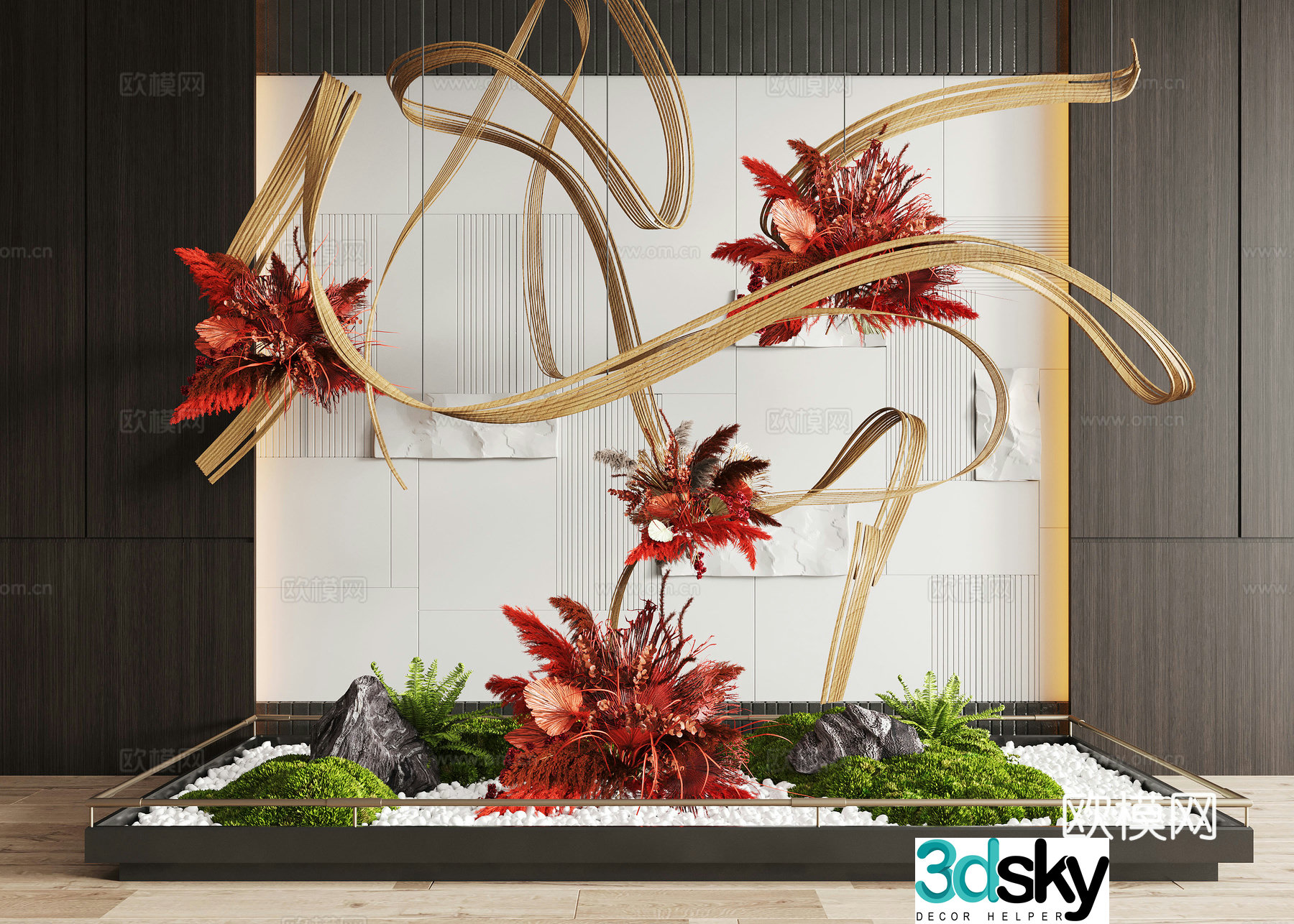 Modern interior landscape landscaping Moss landscape landscape sketch rattan weaving installation art installation 3d model