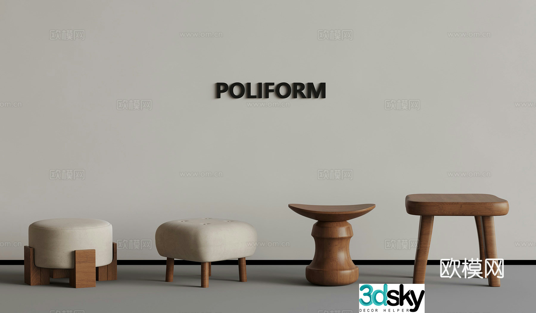 Other stools medieval round stool square stool 3d model