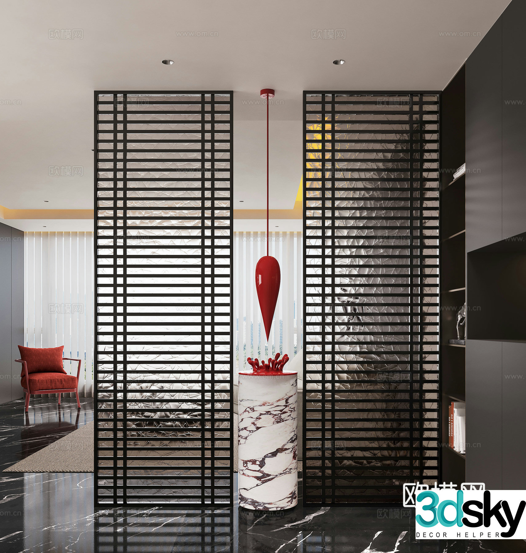 Modern entrance hallway Decorative entrance hall Porcelain partition Entrance entrance hall Translucent stone background 3D model