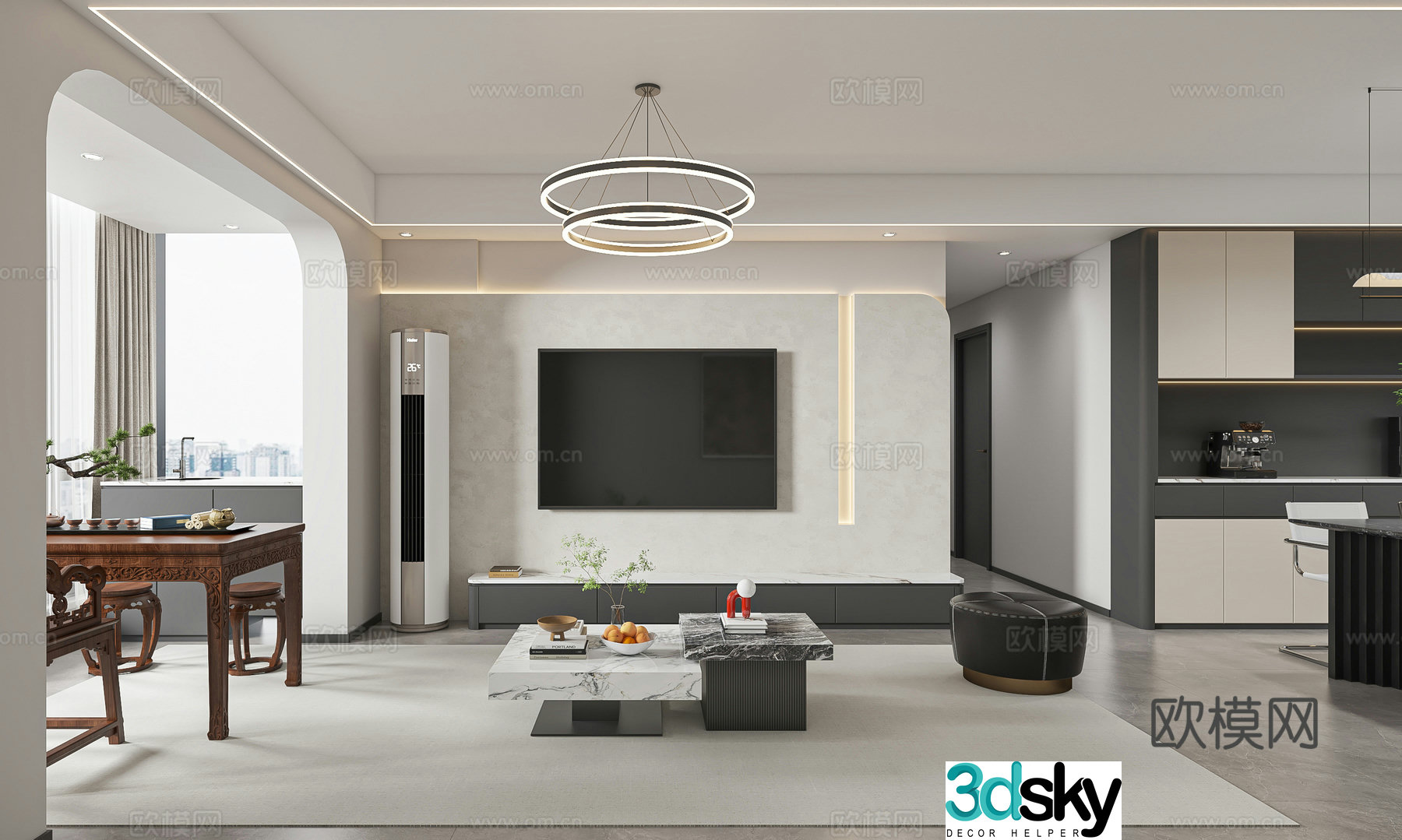 Modern minimalist living restaurant 3d model