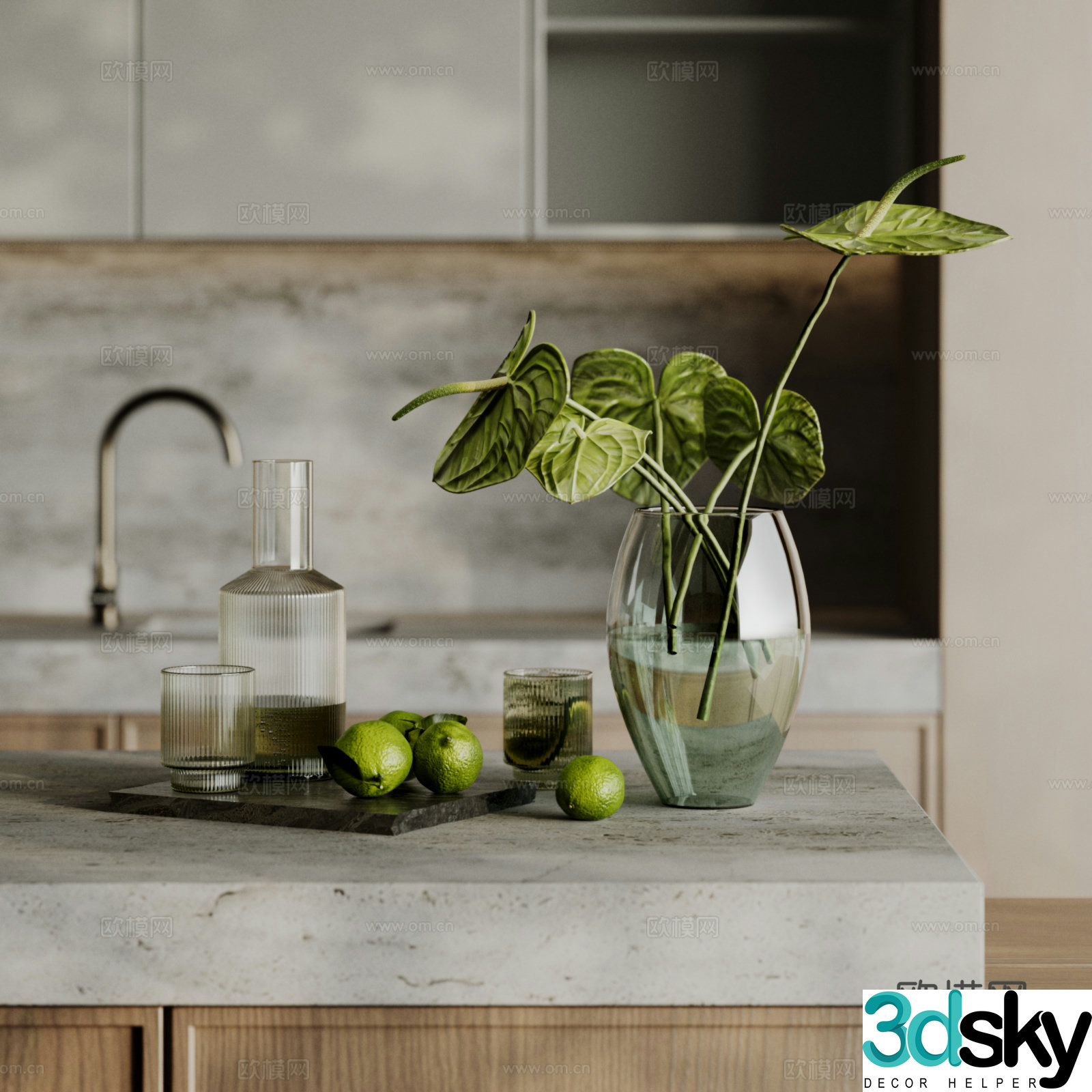 Modern decorative ornament combination dining table ornament floral ornament tableware ornament fruit glass 3d model