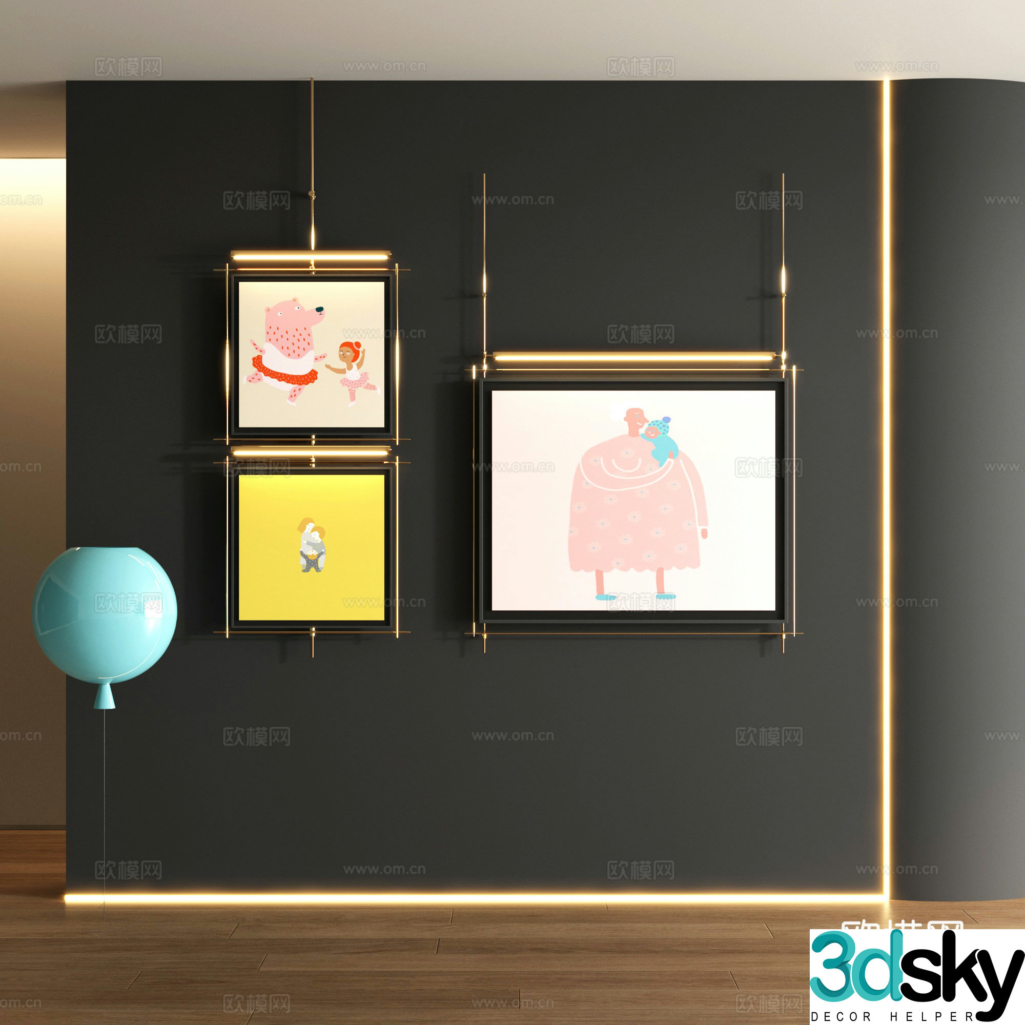 Modern cartoon metal decorative painting 3d model