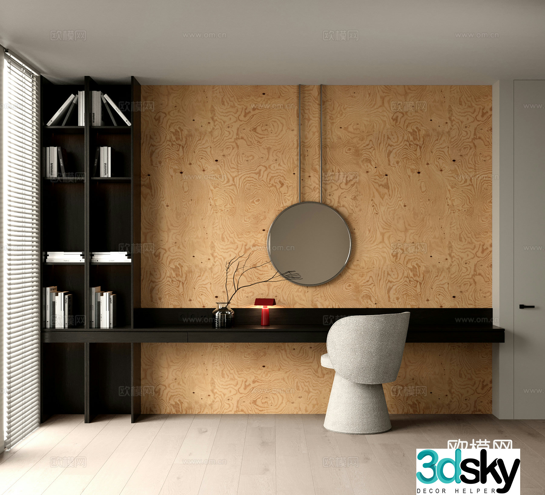 Modern dressing table single chair mirror bookshelf desk chair combination table decorative ornament table 3d model