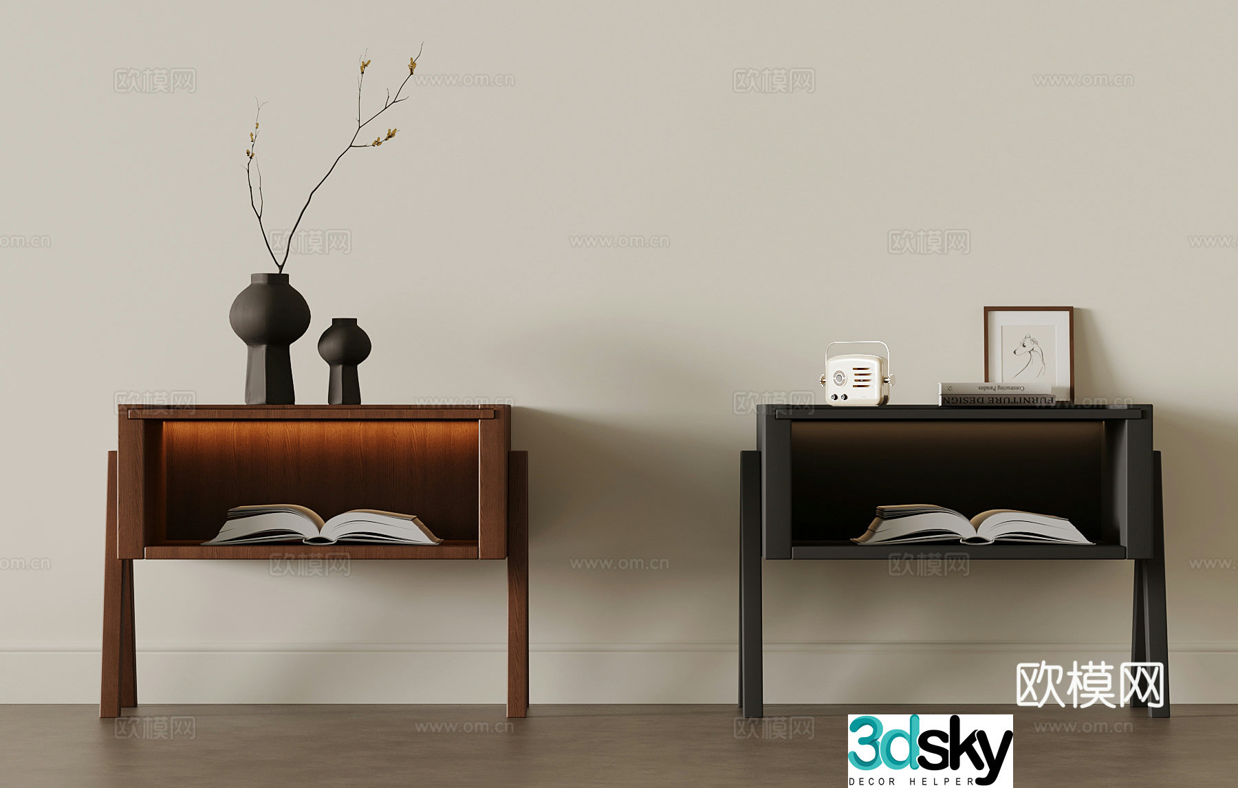 Middle-aged bedside table decorative ornaments 3D model