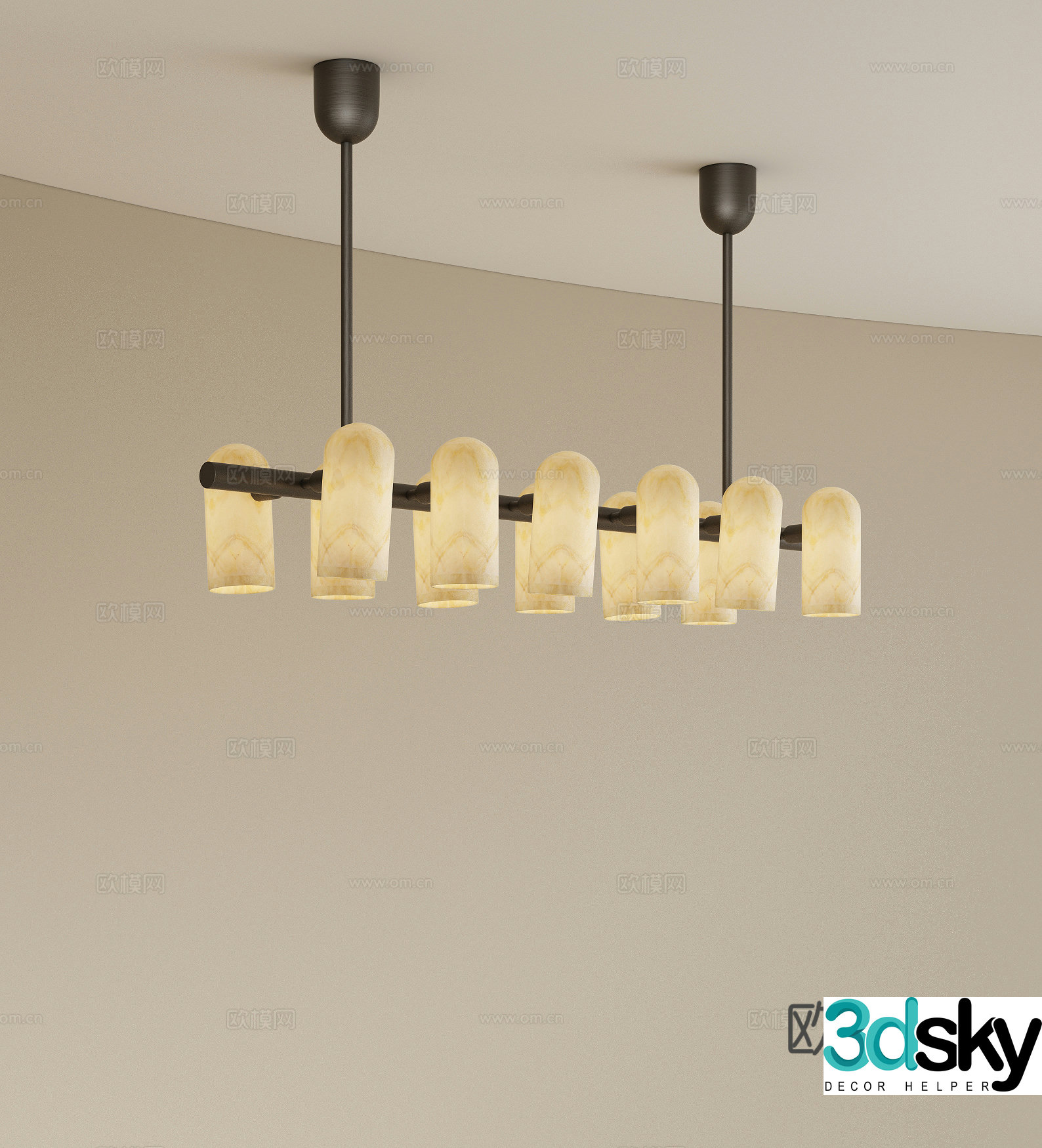 Modern retro restaurant chandeliers multi-head chandeliers light luxury chandeliers translucent stone chandeliers metal chandeliers 3D model
