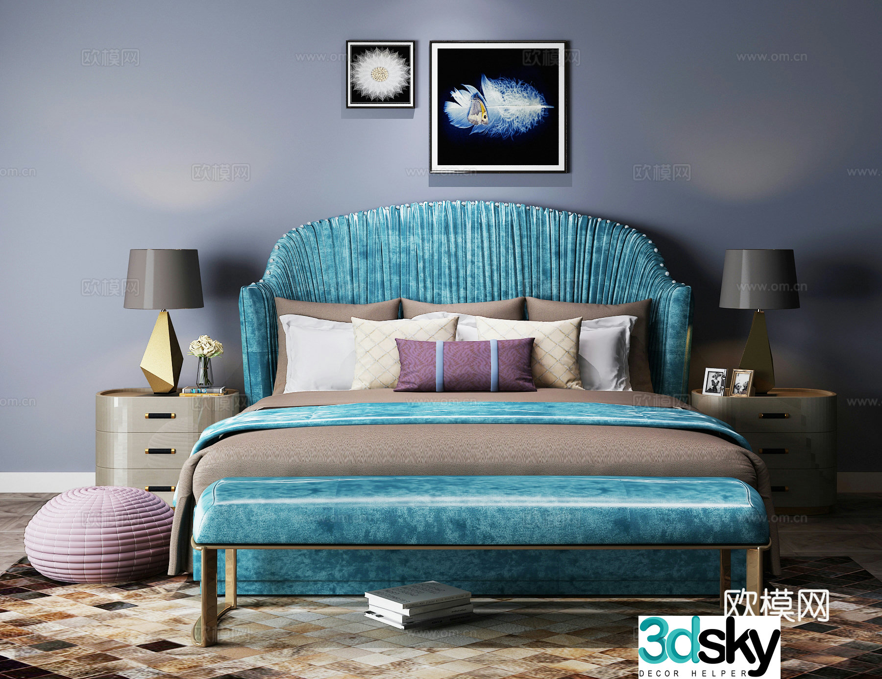 Modern style daughter room double bed 3d model