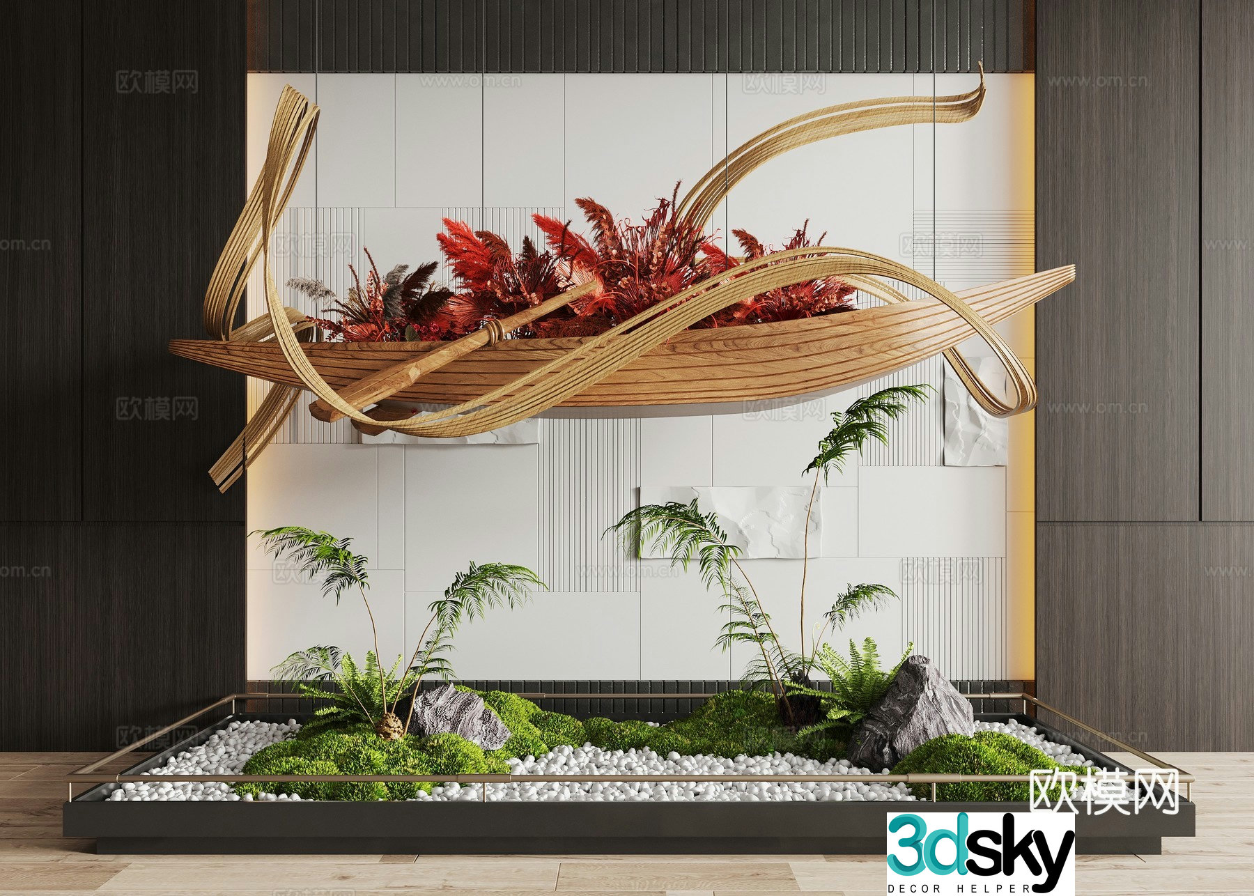Modern interior landscape landscaping Moss landscape landscape sketch rattan weaving installation art installation 3d model