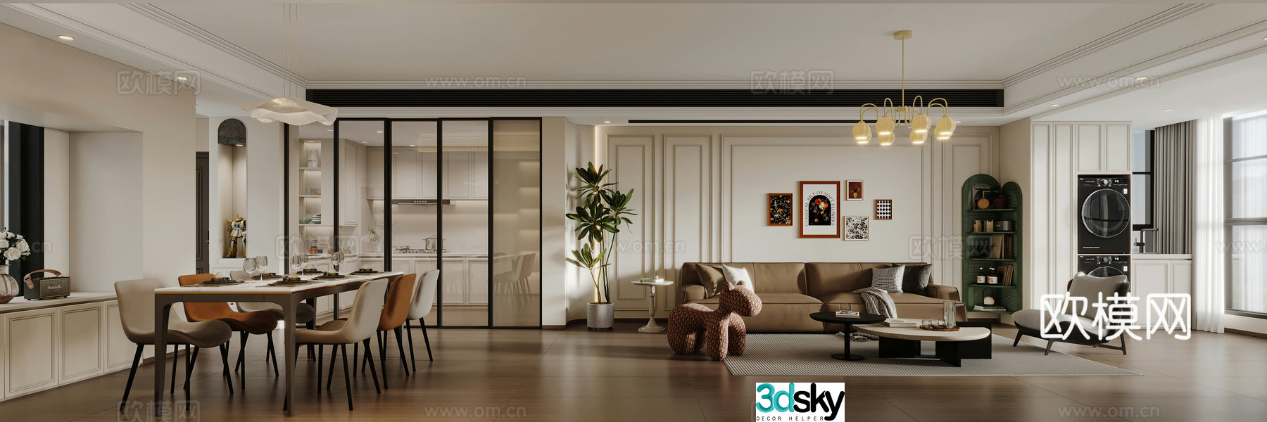 Medium creamy style restaurant 3d model