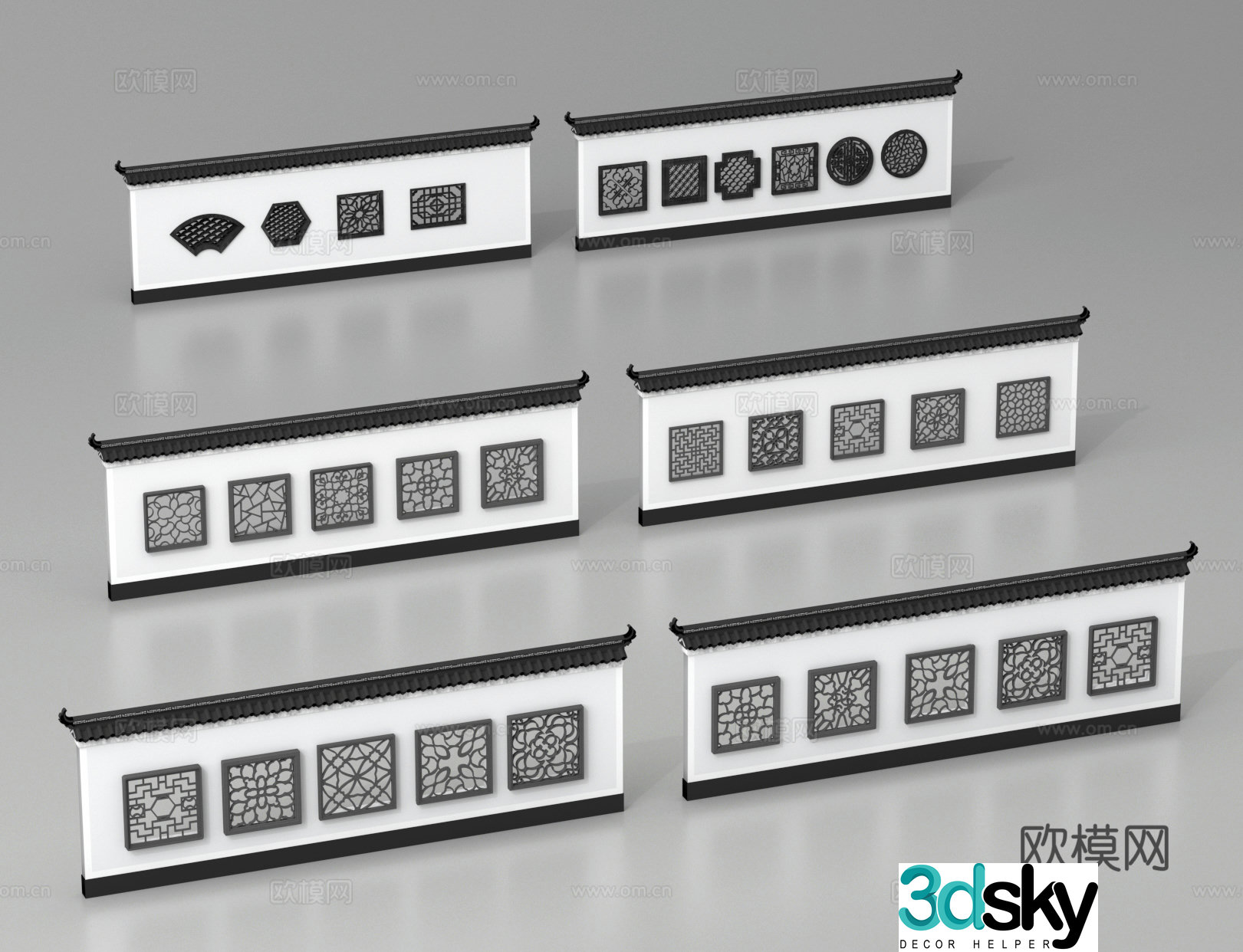 Chinese style fence iron fence courtyard fence community fence 3D model