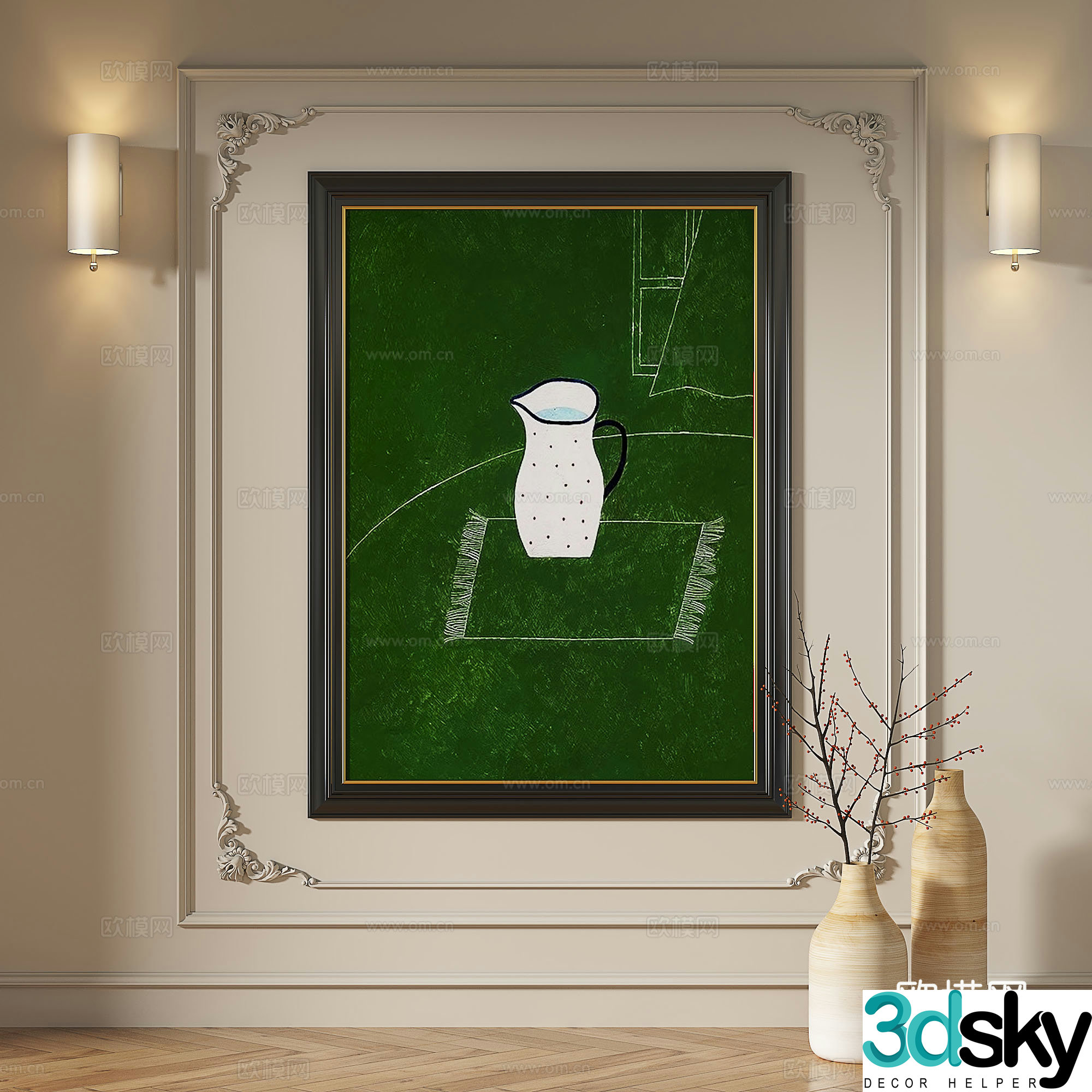 French modern simple abstract retro medieval light luxury decorative painting 3d model