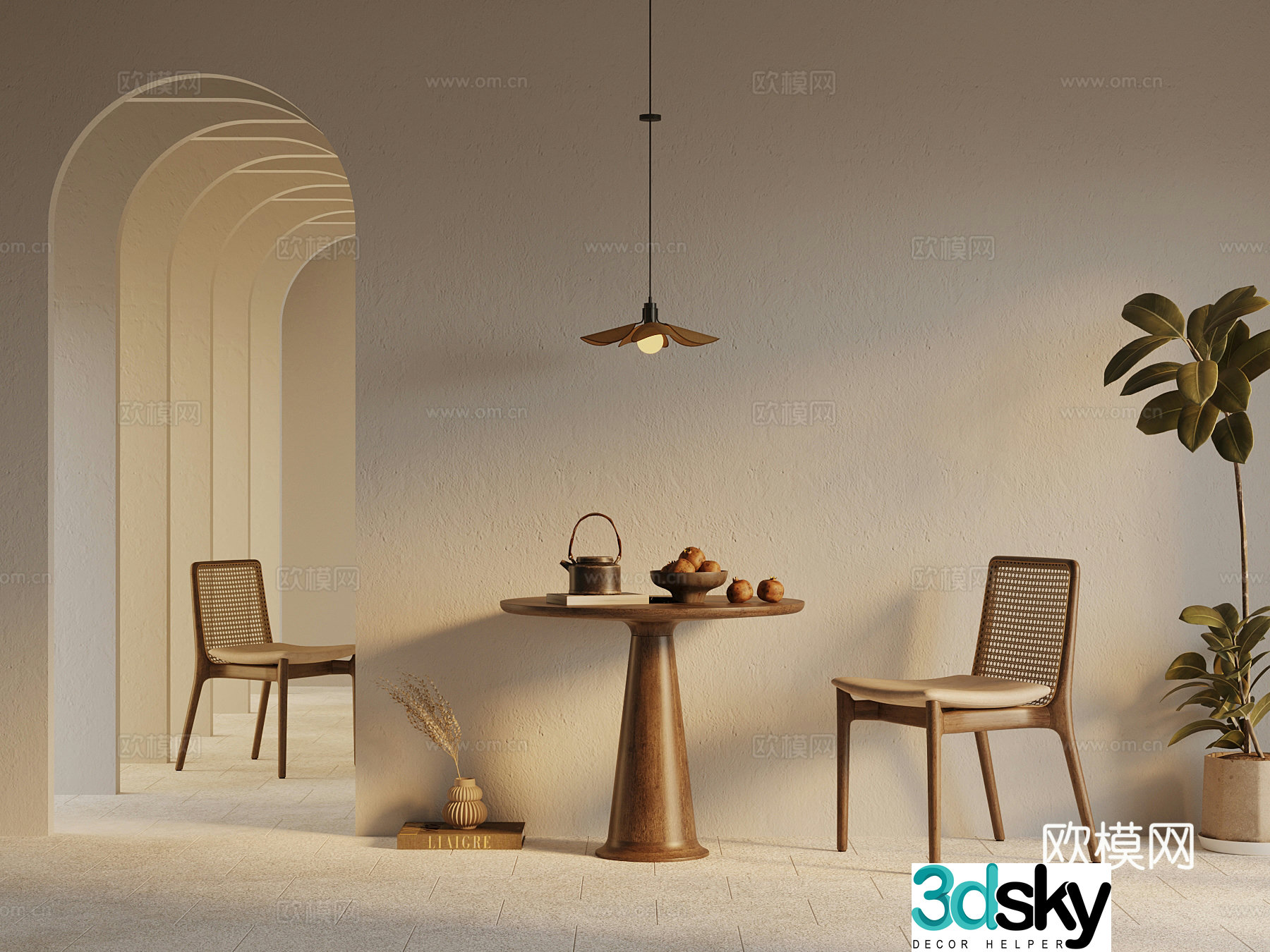 Silent medieval style leisure tables and chairs chandeliers decorative ornaments 3D model