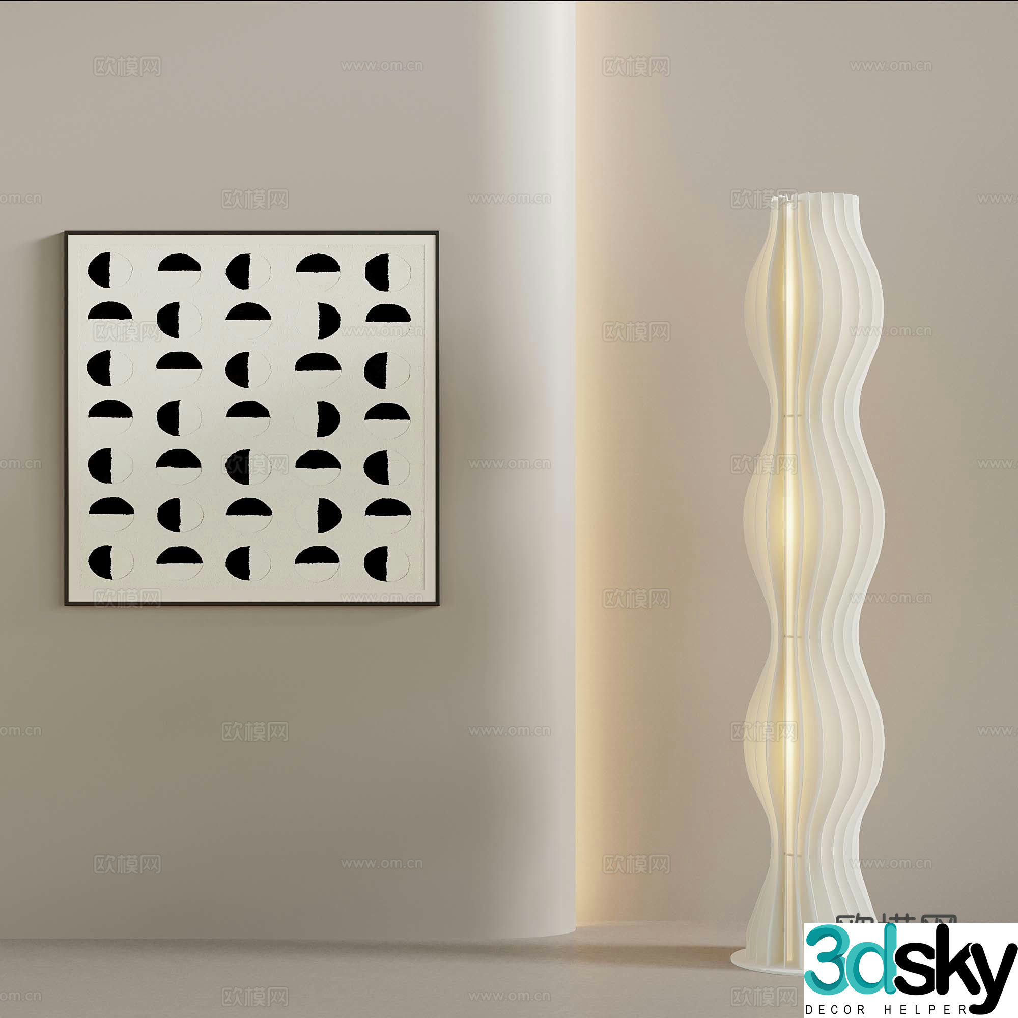 Creamy floor lamp decorative painting 3d model