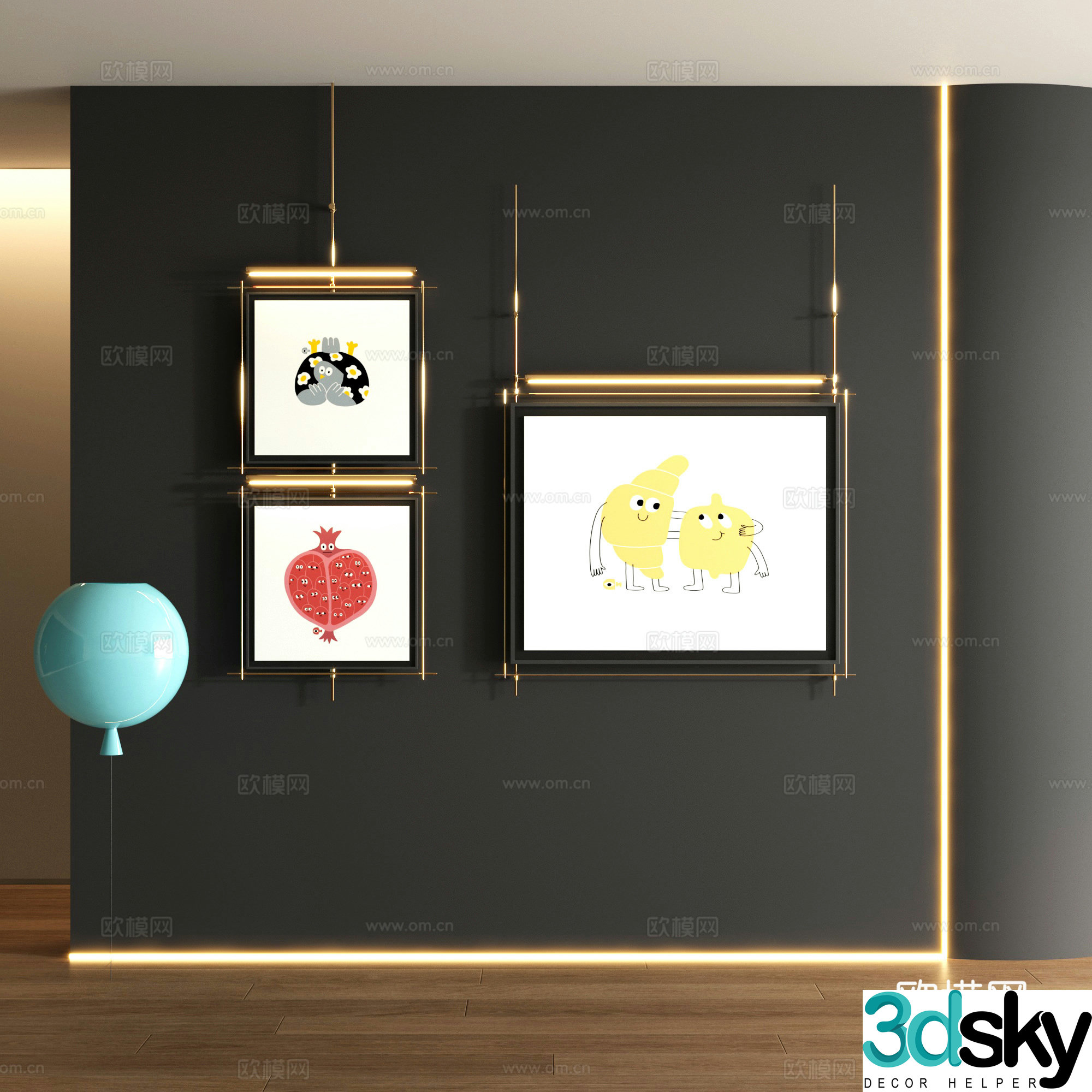 Modern cartoon metal decorative painting 3d model