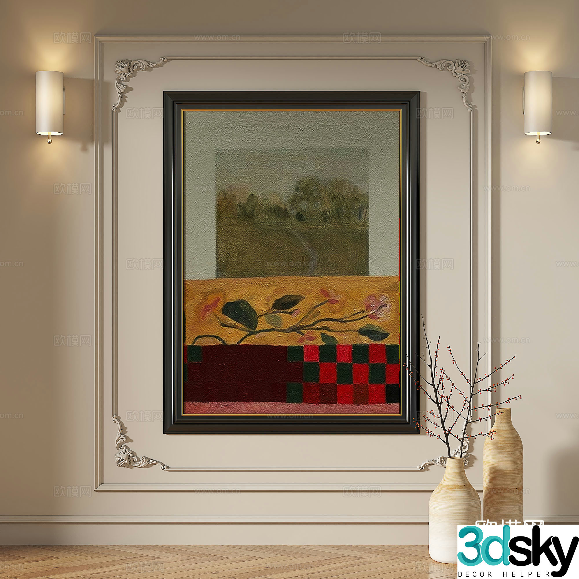 French modern simple abstract retro medieval light luxury decorative painting 3d model