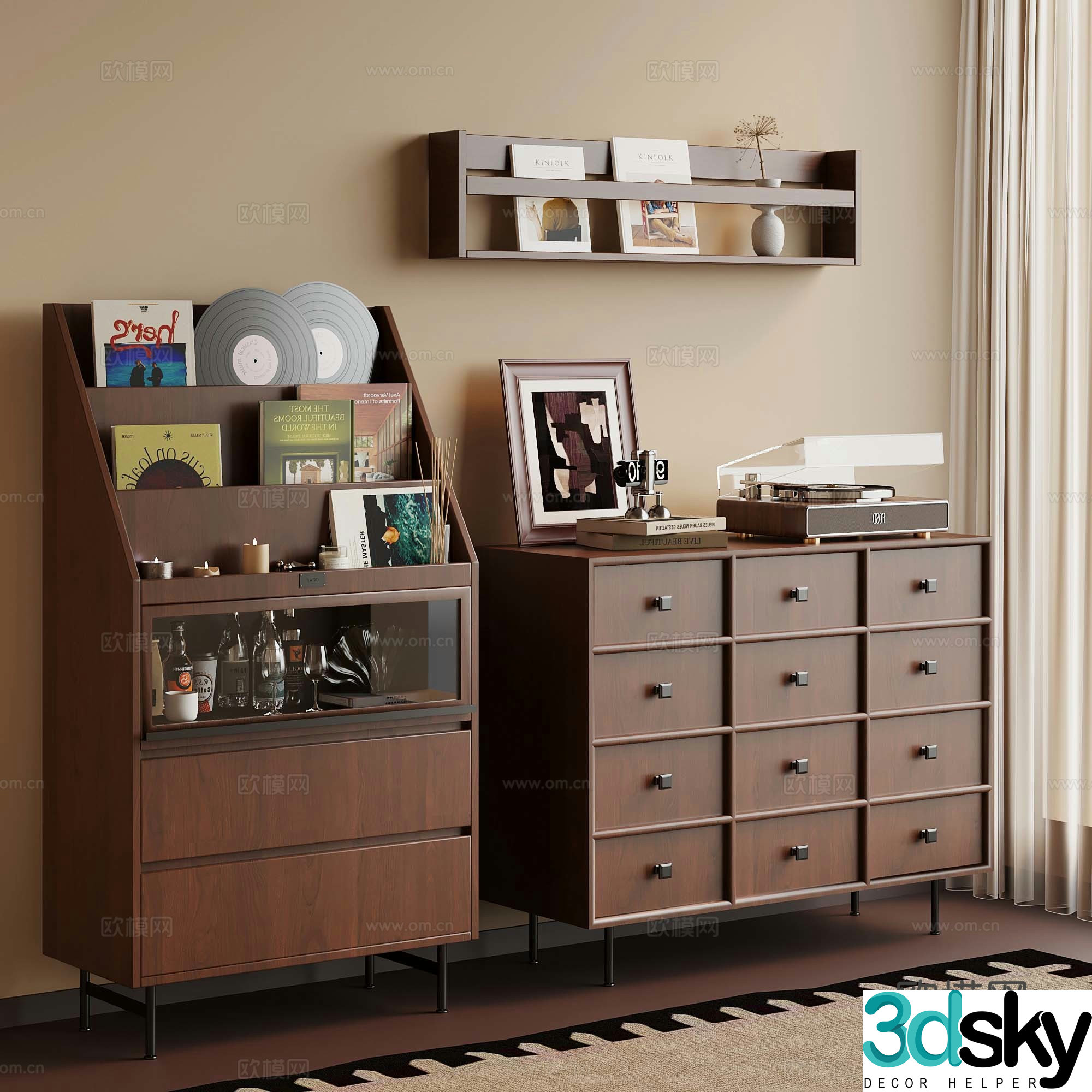 Middle-aged style porch cabinet side cabinet 3D model
