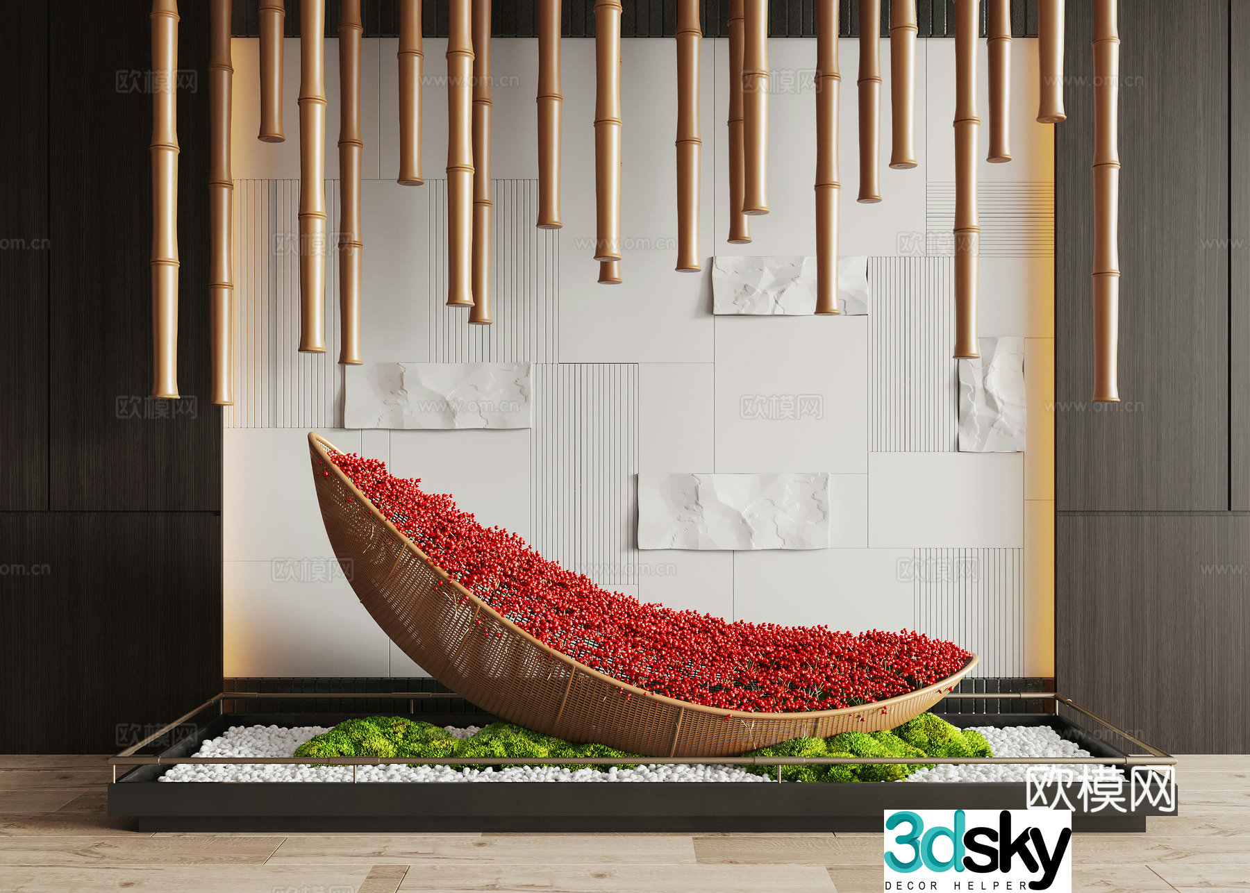 Modern interior landscape landscaping Moss landscape landscape sketch rattan weaving installation art installation 3d model
